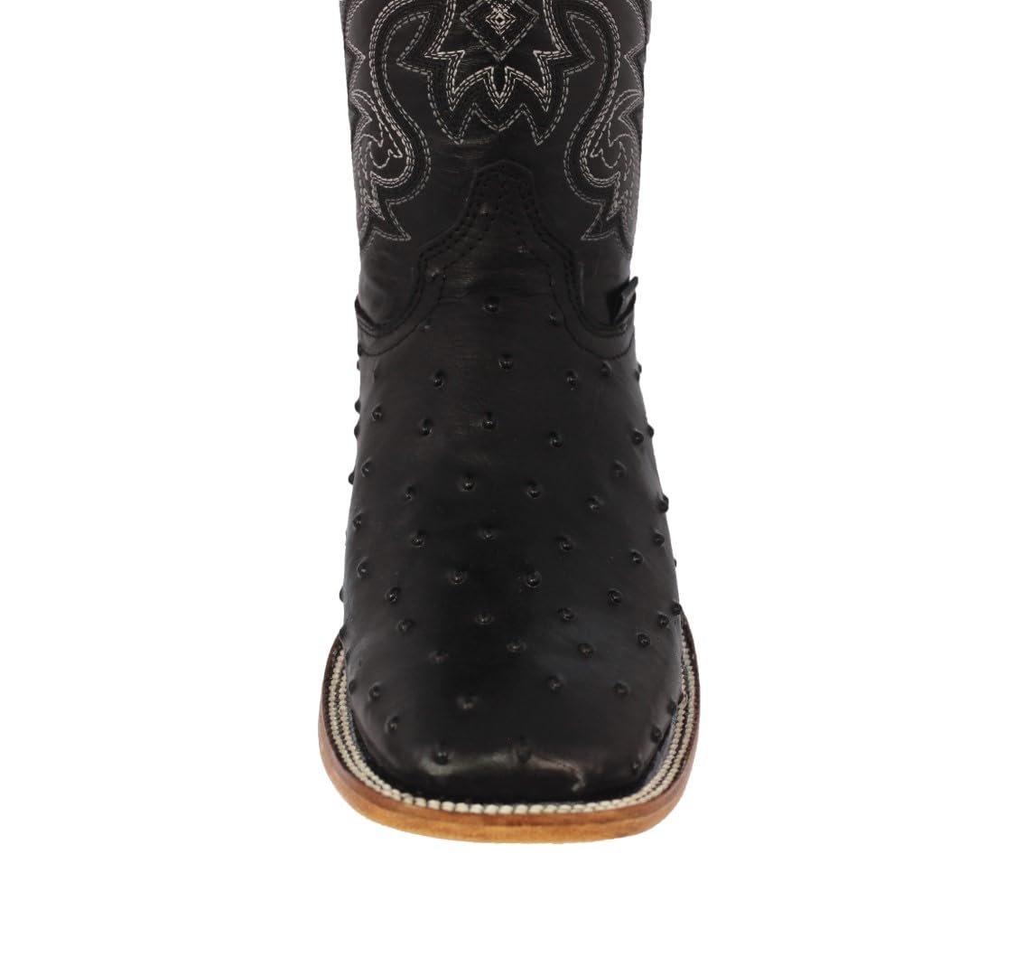 Black Ostrich Quill Print Leather Square Toe Cowboy Boots T8724