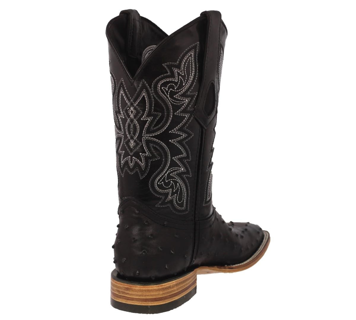 Black Ostrich Quill Print Leather Square Toe Cowboy Boots T8724