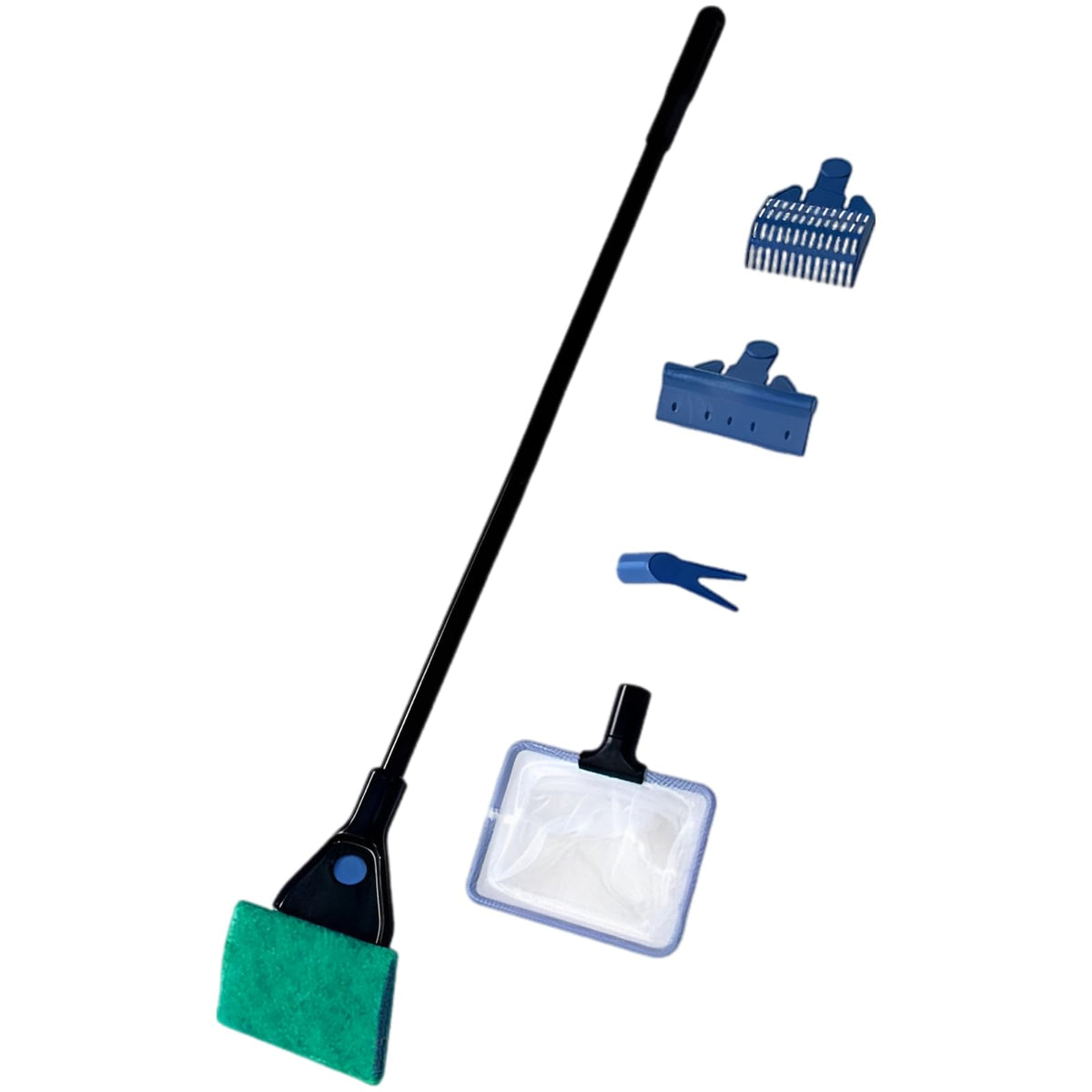 5-in-1 Aquarium Cleaning Kit with Algae Scraper Gravel Rake Fish Net Plant Clamp Brush E781941