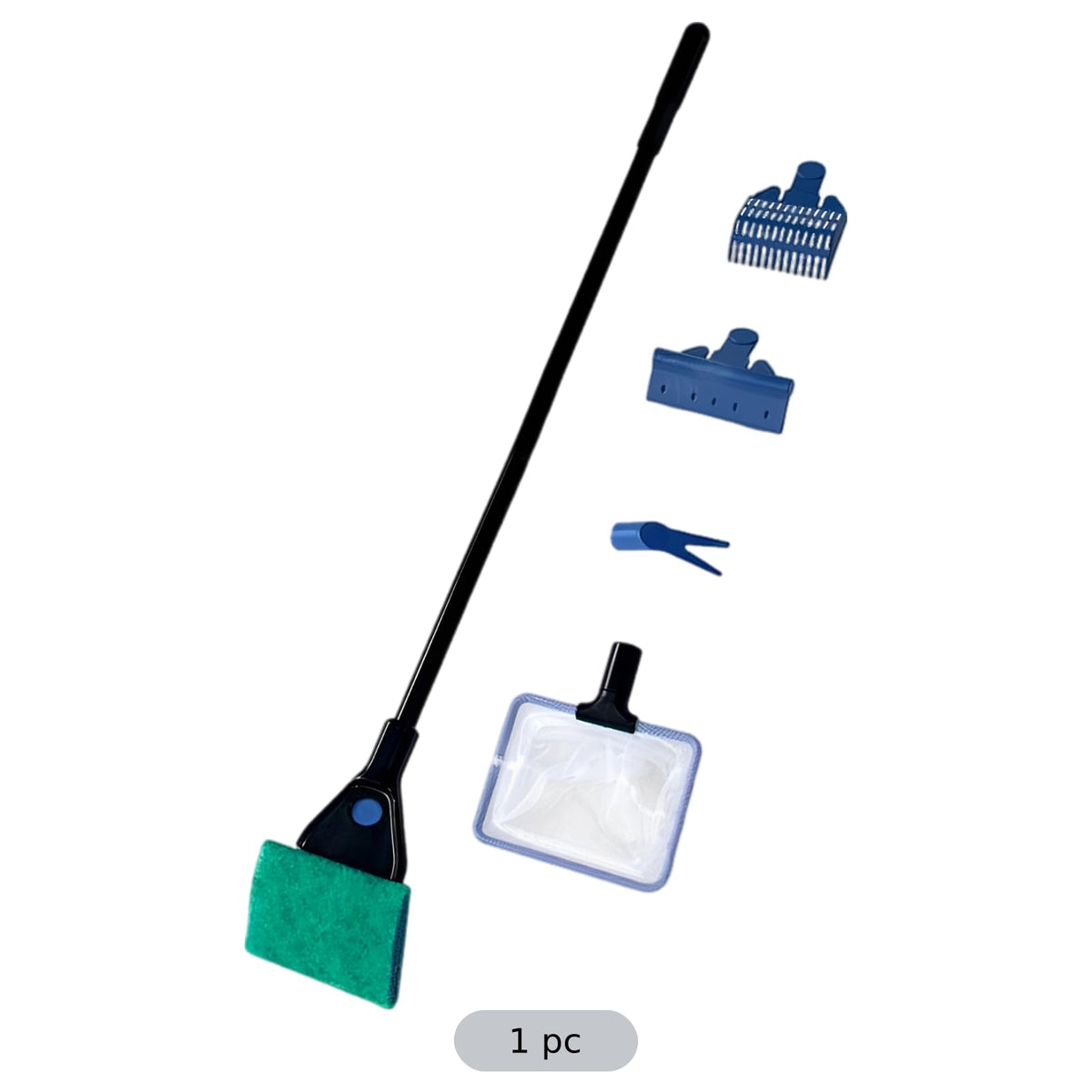 5-in-1 Aquarium Cleaning Kit with Algae Scraper Gravel Rake Fish Net Plant Clamp Brush E781941