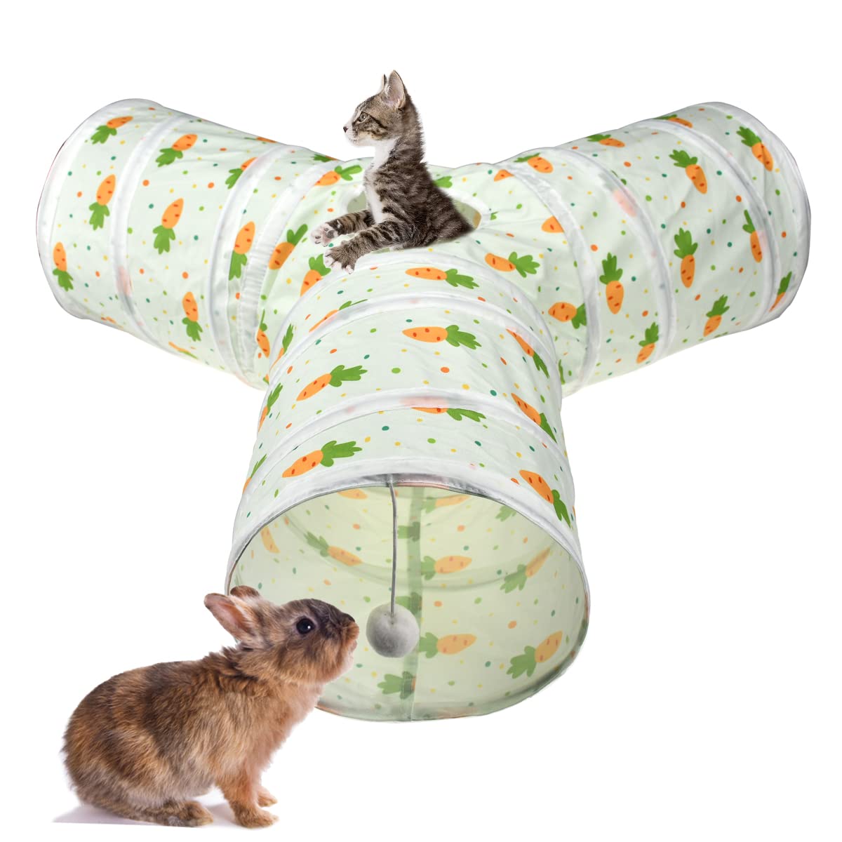3 Way Collapsible Tunnel with Carrot Patterns Small Pet Hideout C688202