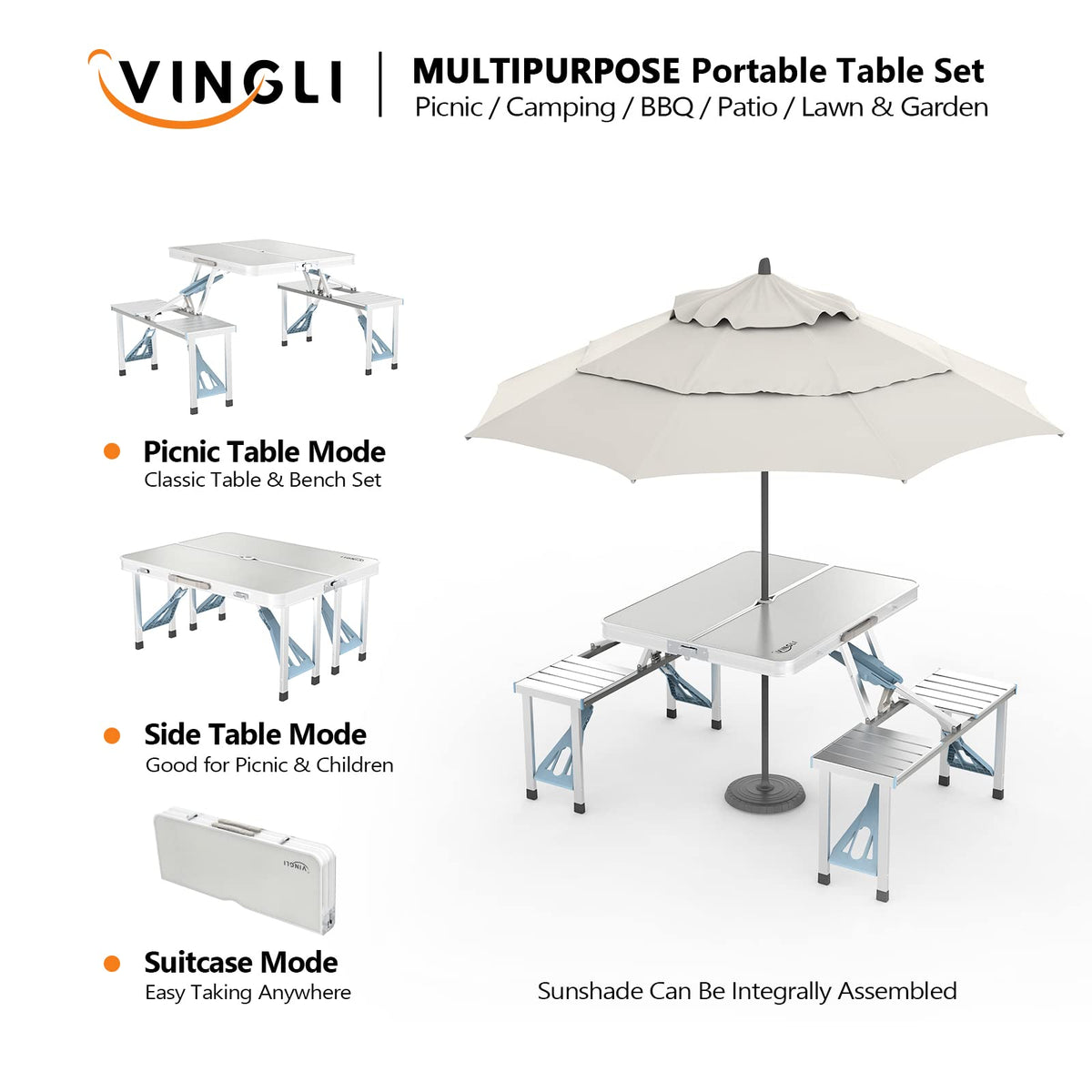 4Ft Folding Camping Picnic Table with Seats and Umbrella Hole C2654