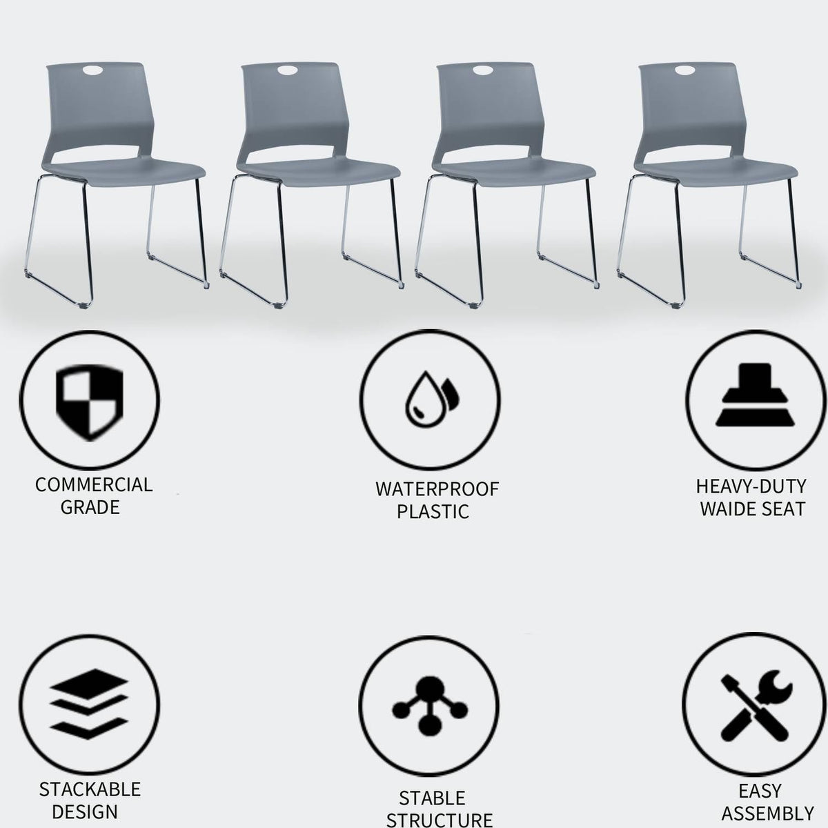Grey Plastic Stack Chair 4-Pack I181823