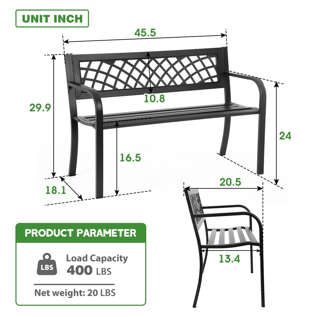 Black Metal Garden Bench with Plastic Backrest and Armrests O2937