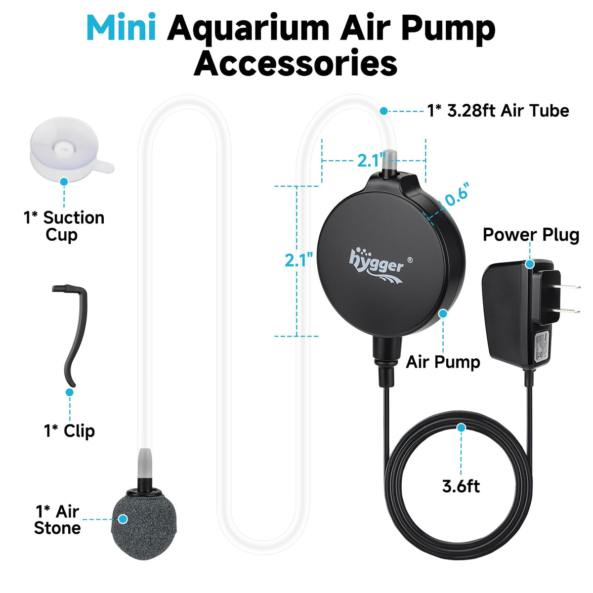1.5 Watt Mini Aquarium Air Pump with Air Stone Tubing K70768