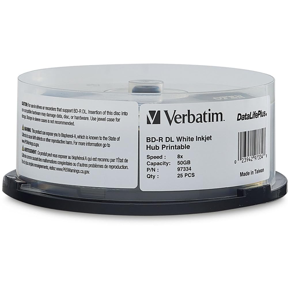 Blu-ray BD-R DL Inkjet Printable Disc 50GB 25 Pack Spindle A5717