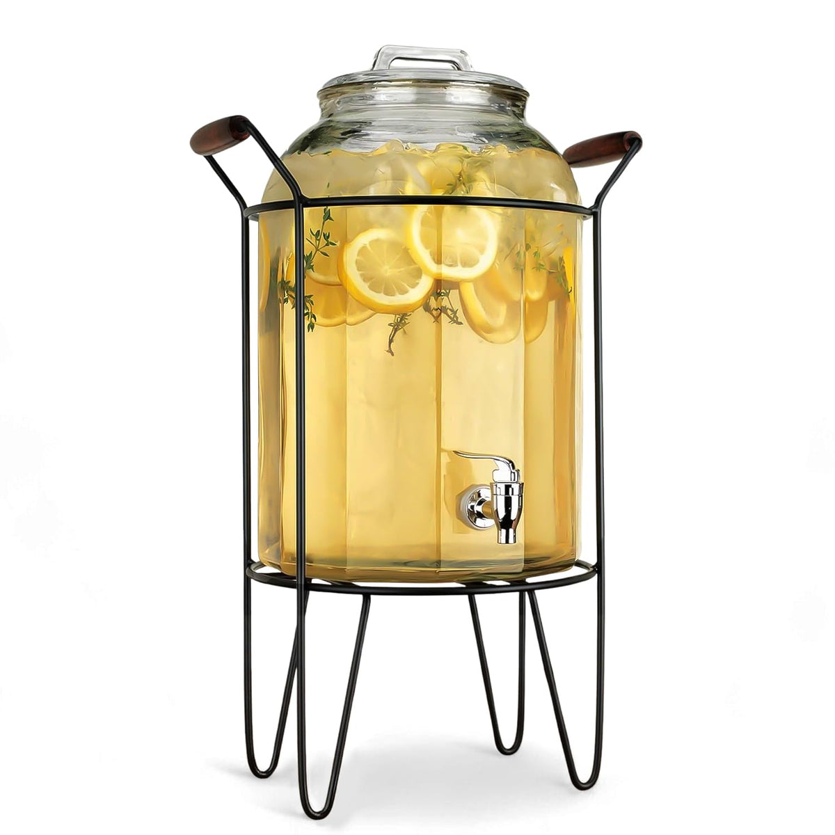 3 Gallon Glass Beverage Dispenser with Glass Lid and Metal Stand T240279