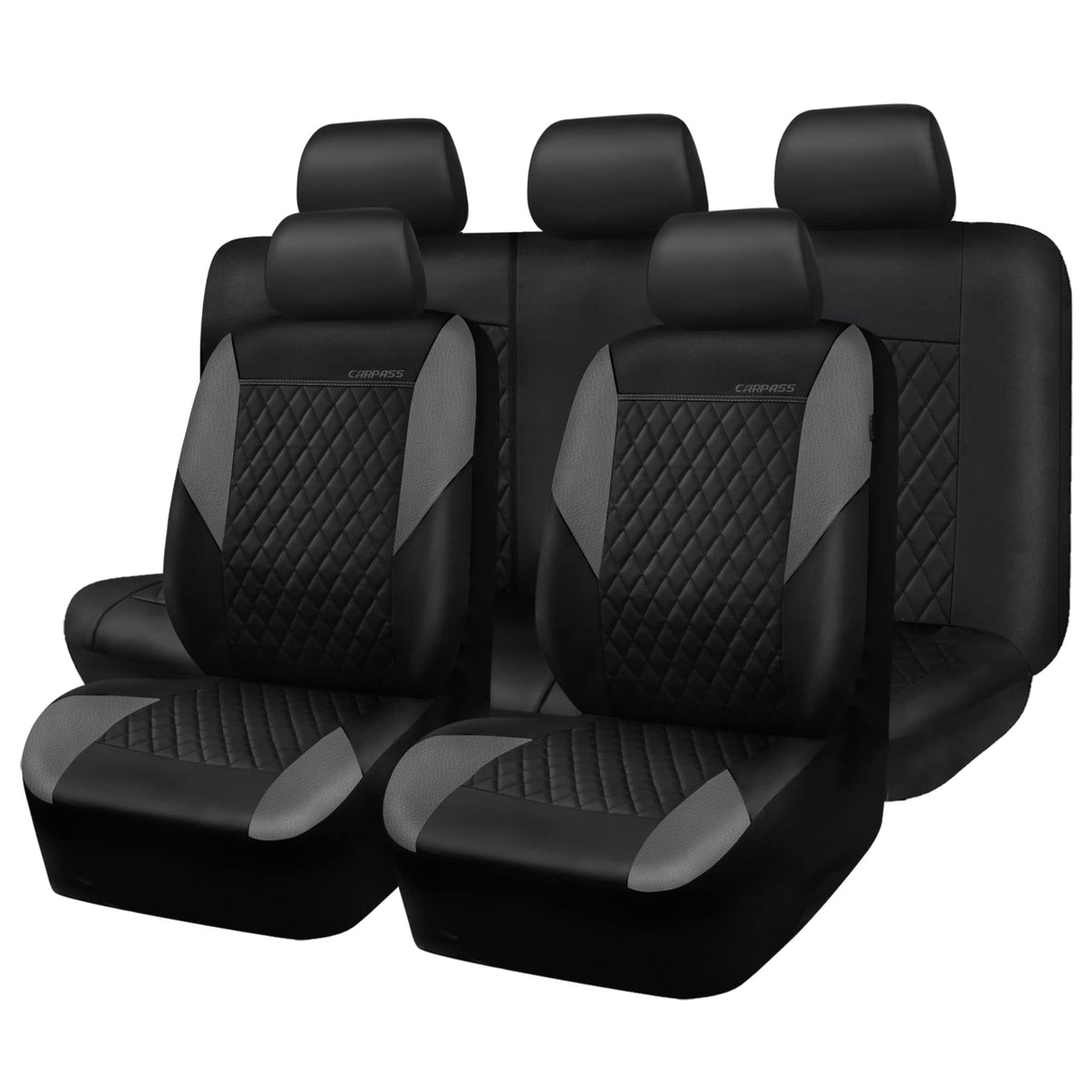 Gray Quilting Leather Full Set Car Seat Covers T9897