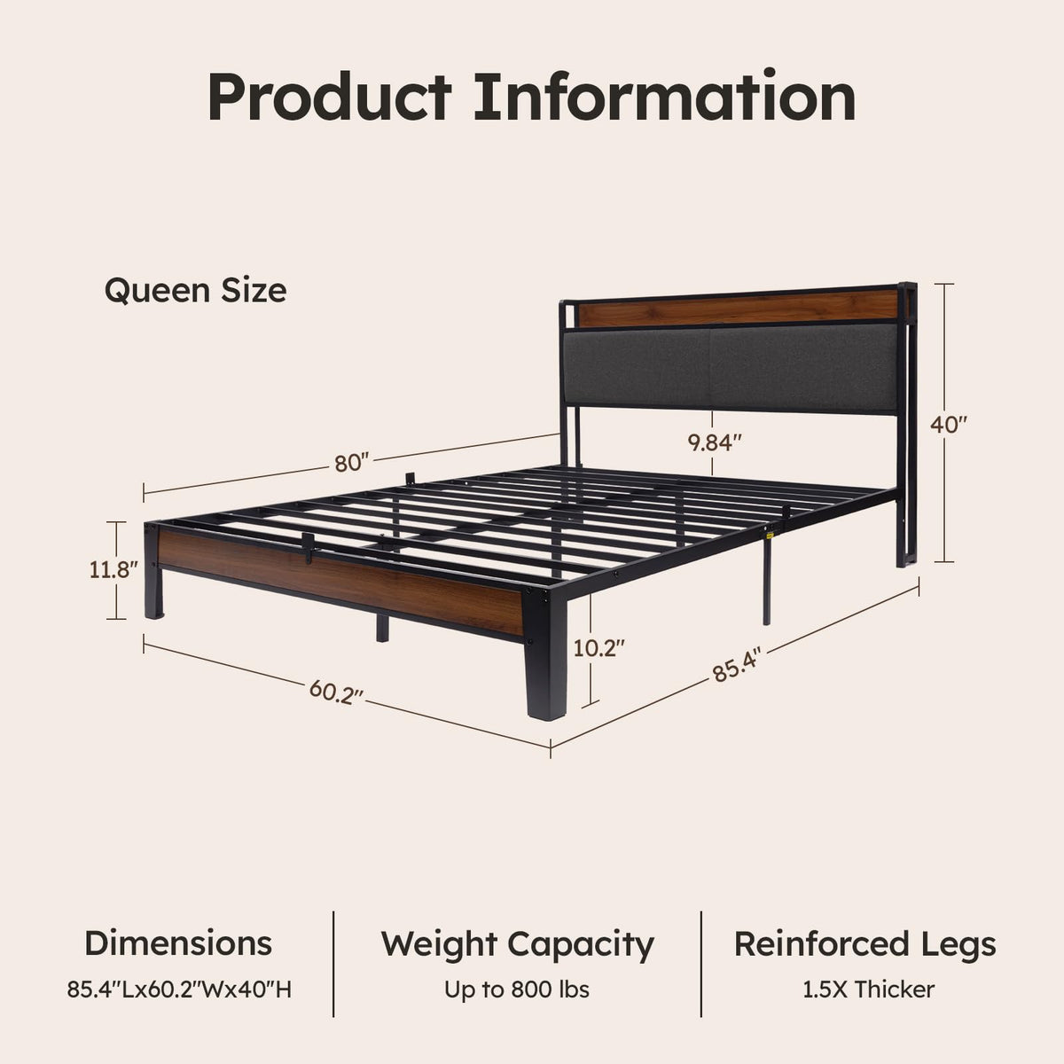 Queen Size Bed Frame with Storage Headboard J67336