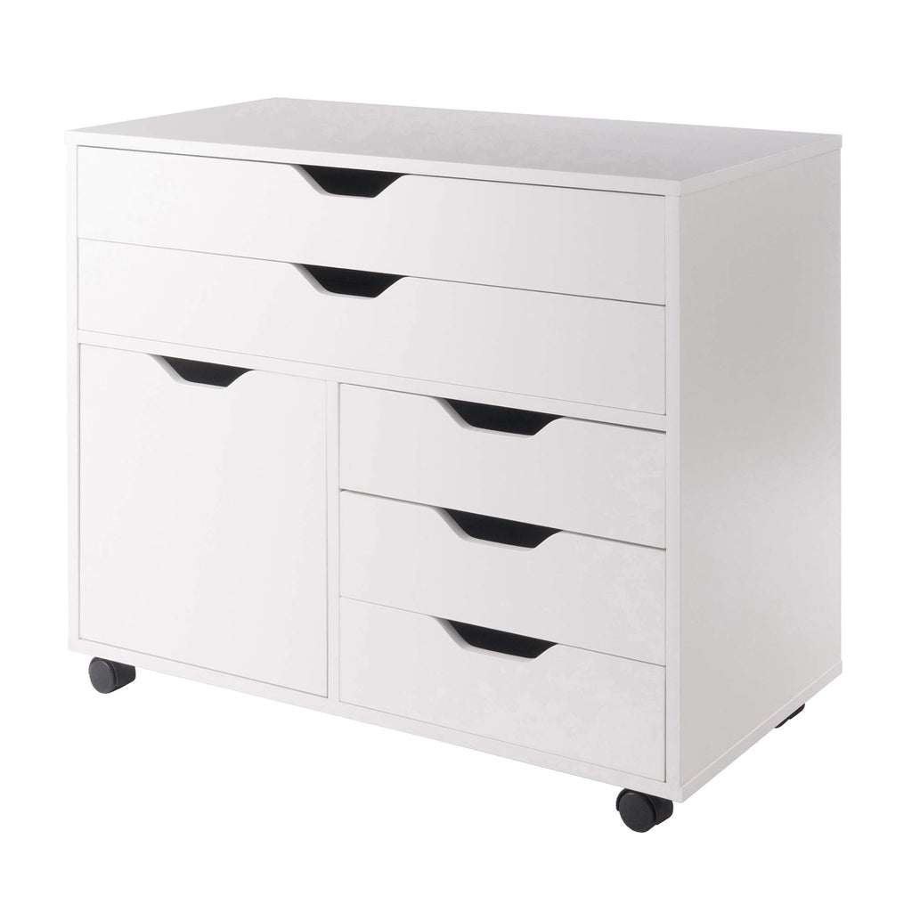White Mobile Storage Cabinet with 1 Door & 5 Drawers P61567