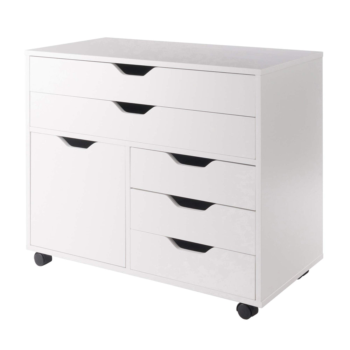 White Mobile Storage Cabinet with 1 Door & 5 Drawers P61567