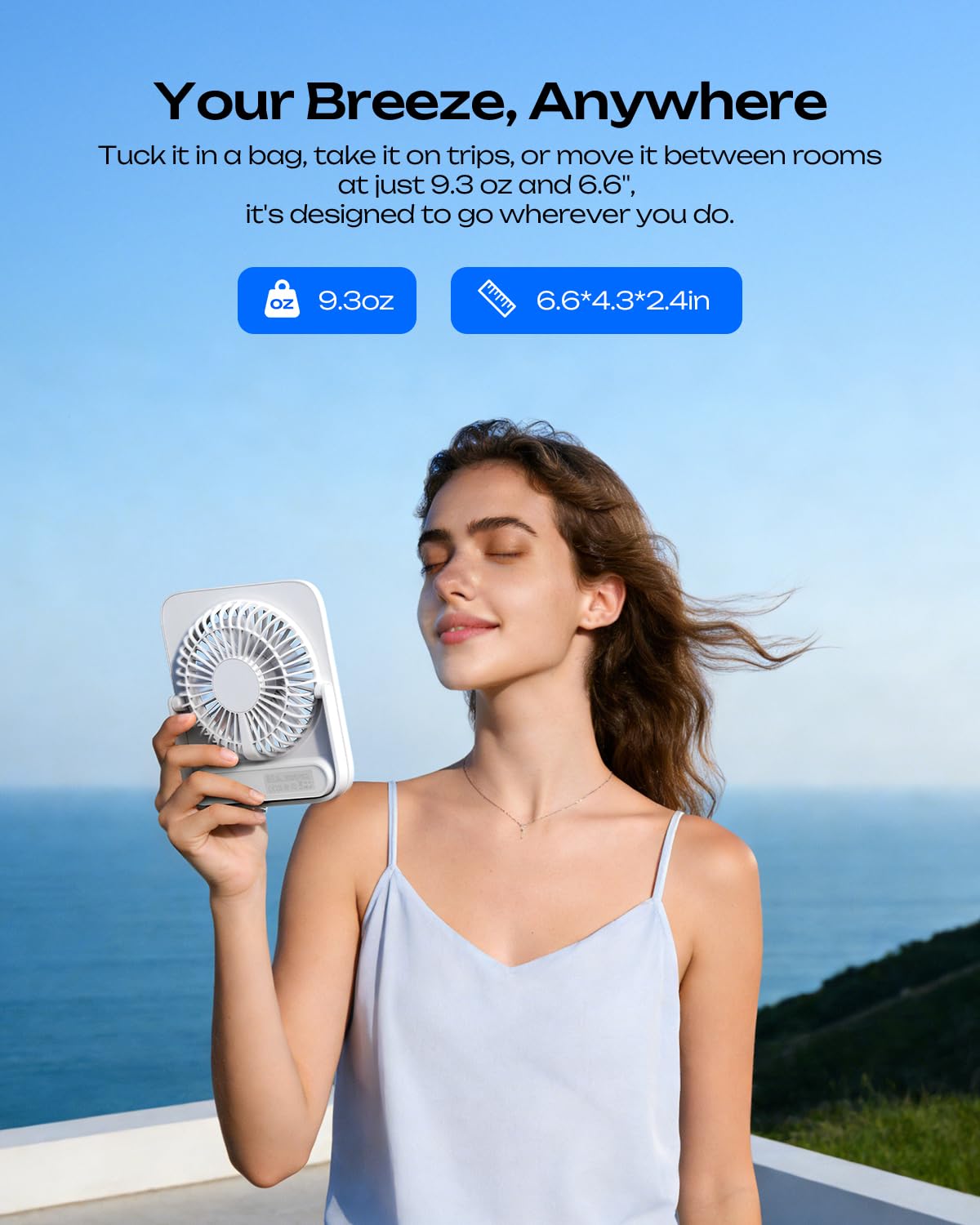 Portable Rechargeable Desk Fan 4000mAh 4-Speed 6.5 Inch White E3524