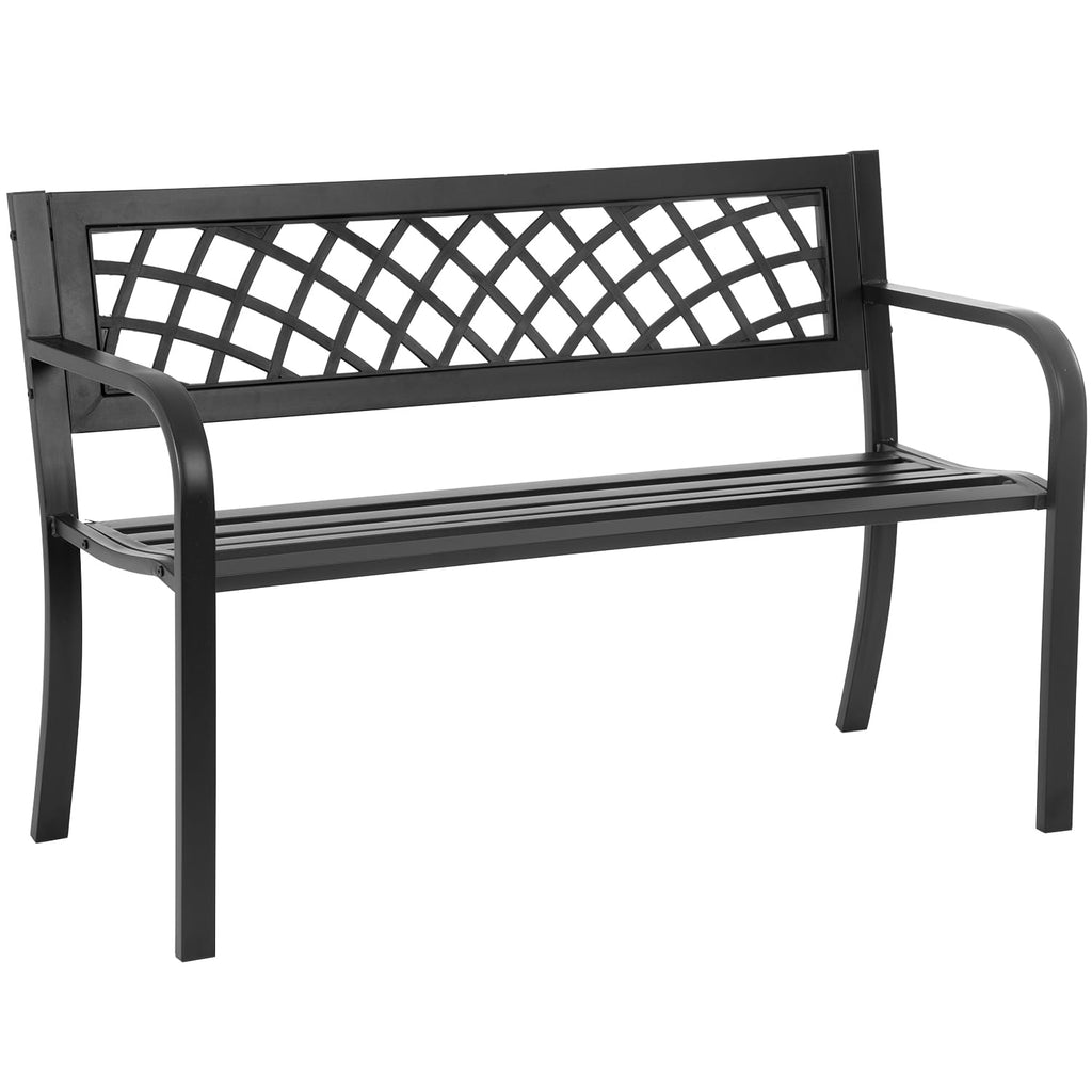Black Metal Garden Bench with Plastic Backrest and Armrests O2937