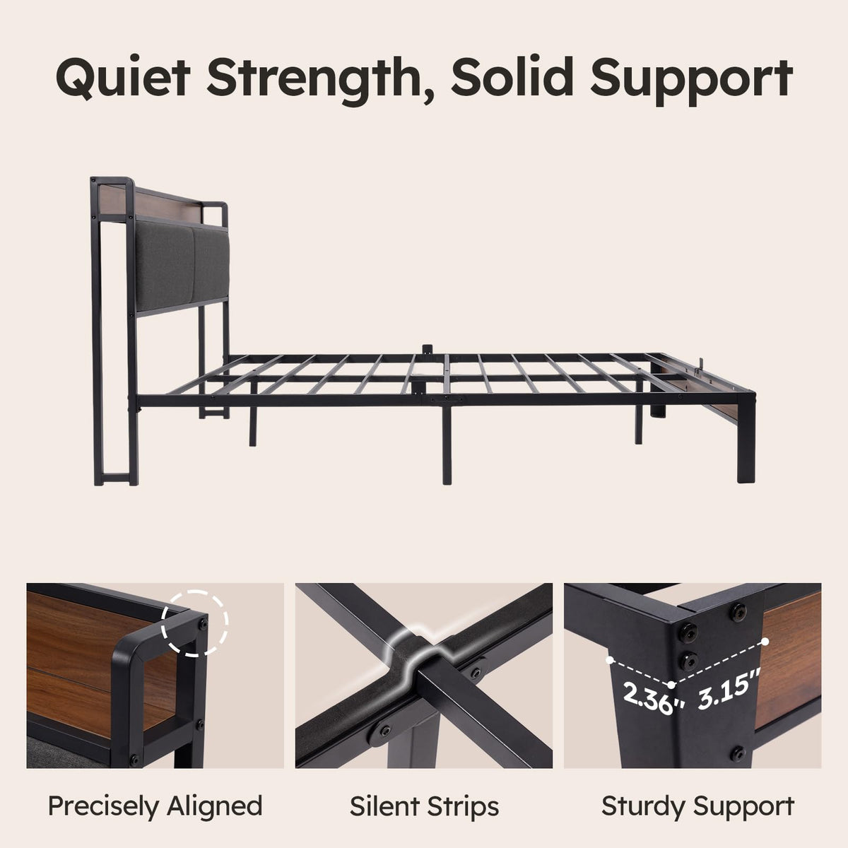 Queen Size Bed Frame with Storage Headboard J67336