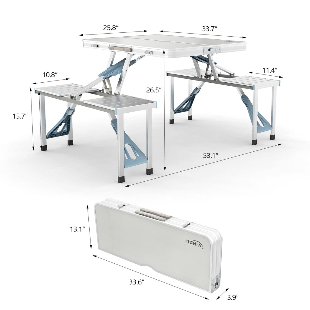 4Ft Folding Camping Picnic Table with Seats and Umbrella Hole C2654