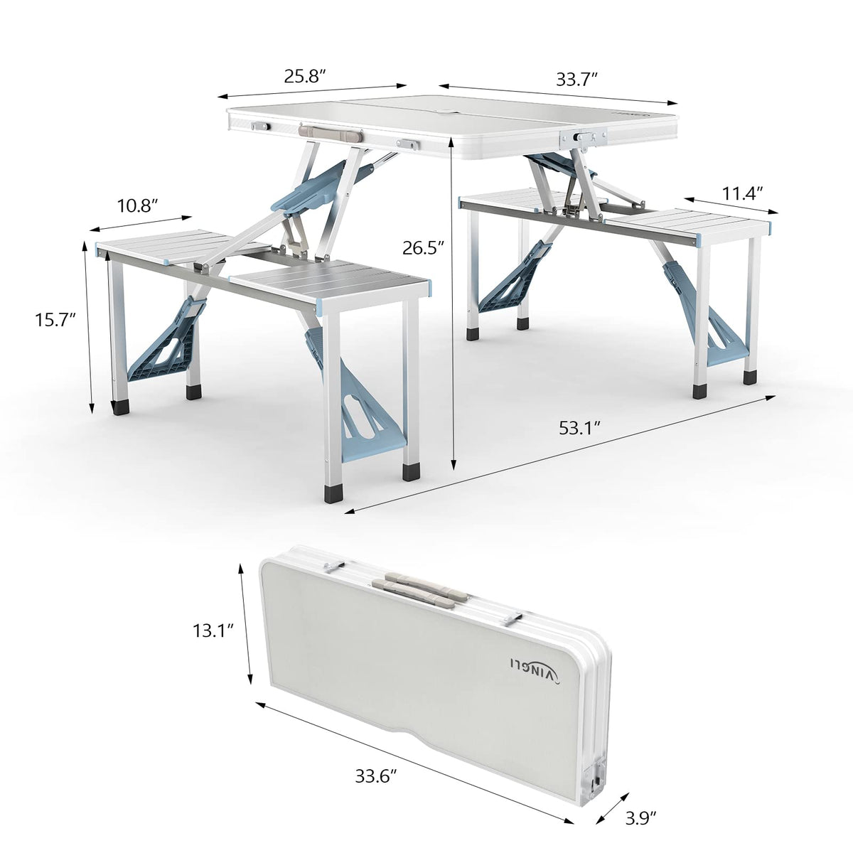 4Ft Folding Camping Picnic Table with Seats and Umbrella Hole C2654