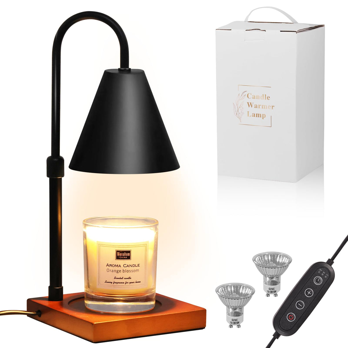 Candle Warmer Lamp with Timer, Adjustable Height Dimmable, 2 Bulbs X31886