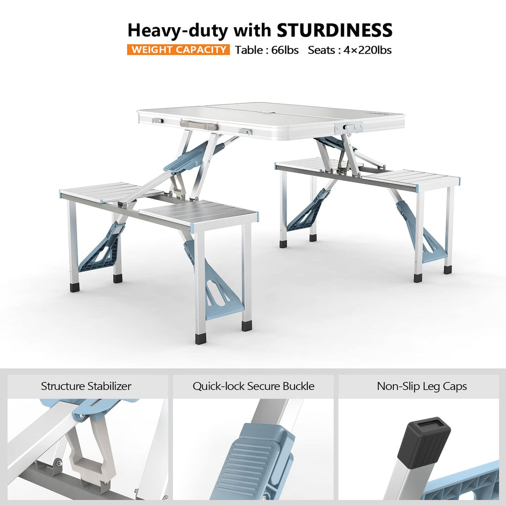 4Ft Folding Camping Picnic Table with Seats and Umbrella Hole C2654