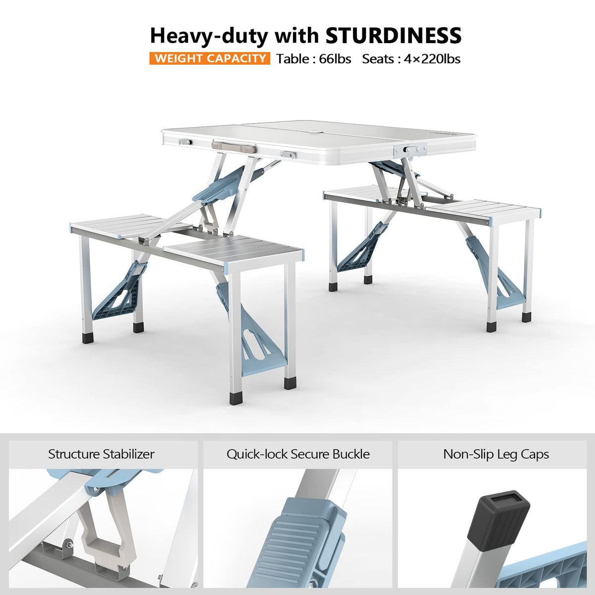4Ft Folding Camping Picnic Table with Seats and Umbrella Hole C2654