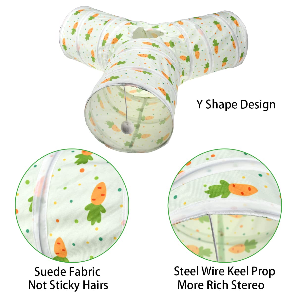 3 Way Collapsible Tunnel with Carrot Patterns Small Pet Hideout C688202