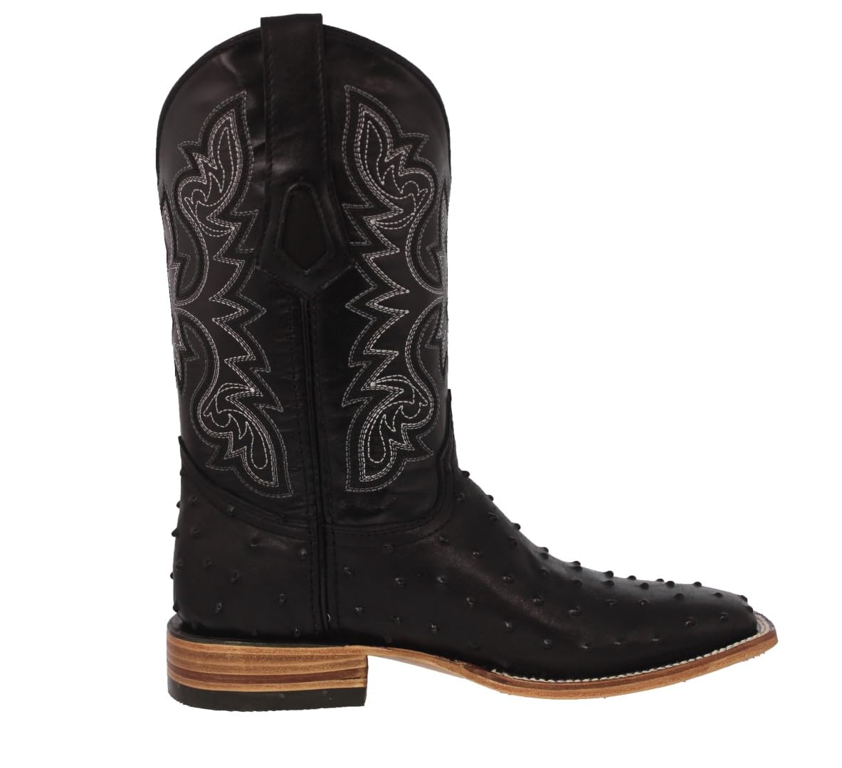 Black Ostrich Quill Print Leather Square Toe Cowboy Boots T8724