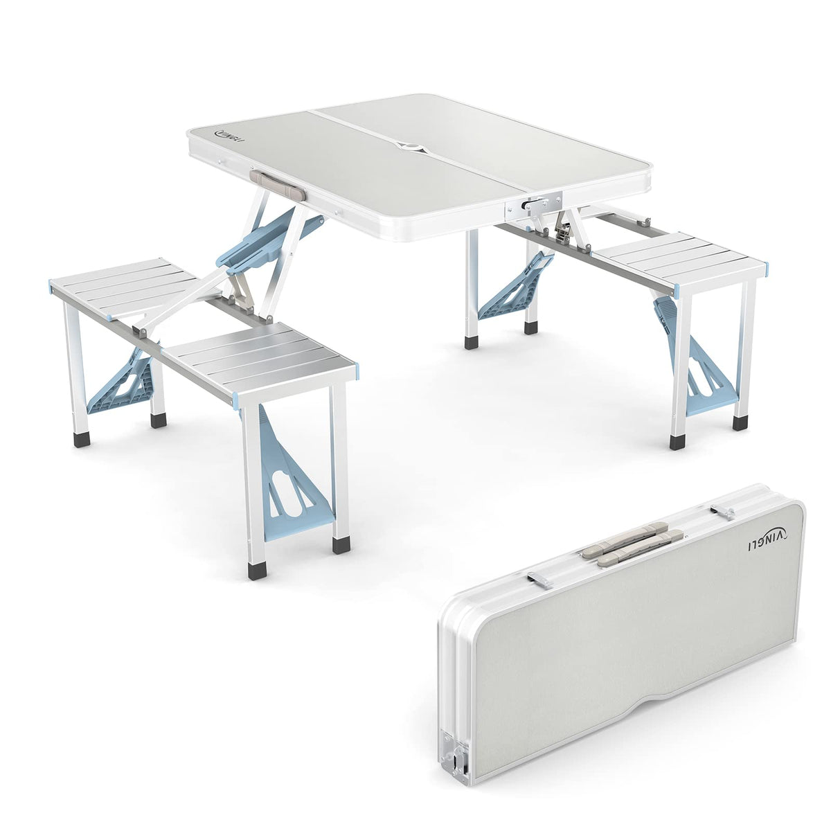 4Ft Folding Camping Picnic Table with Seats and Umbrella Hole C2654