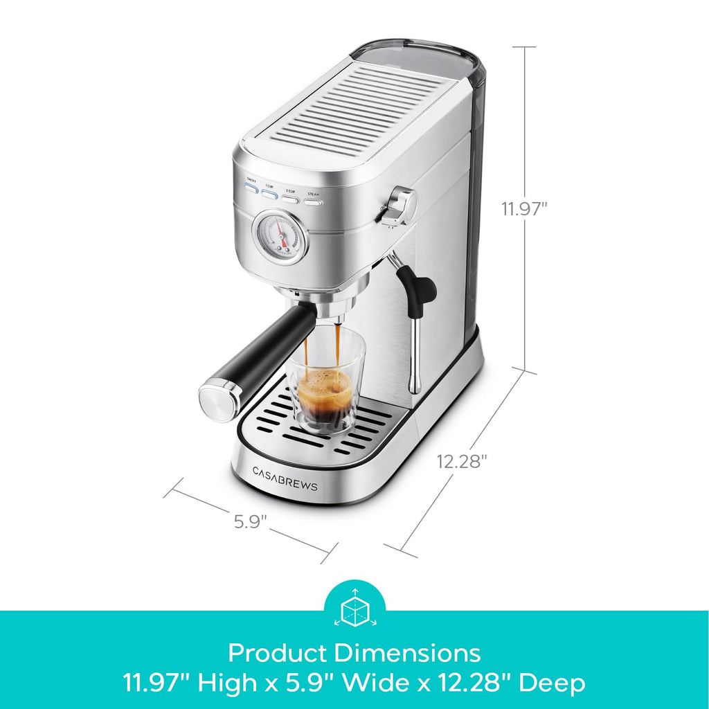 Compact Espresso Machine with Milk Frothing Steam Wand V2878