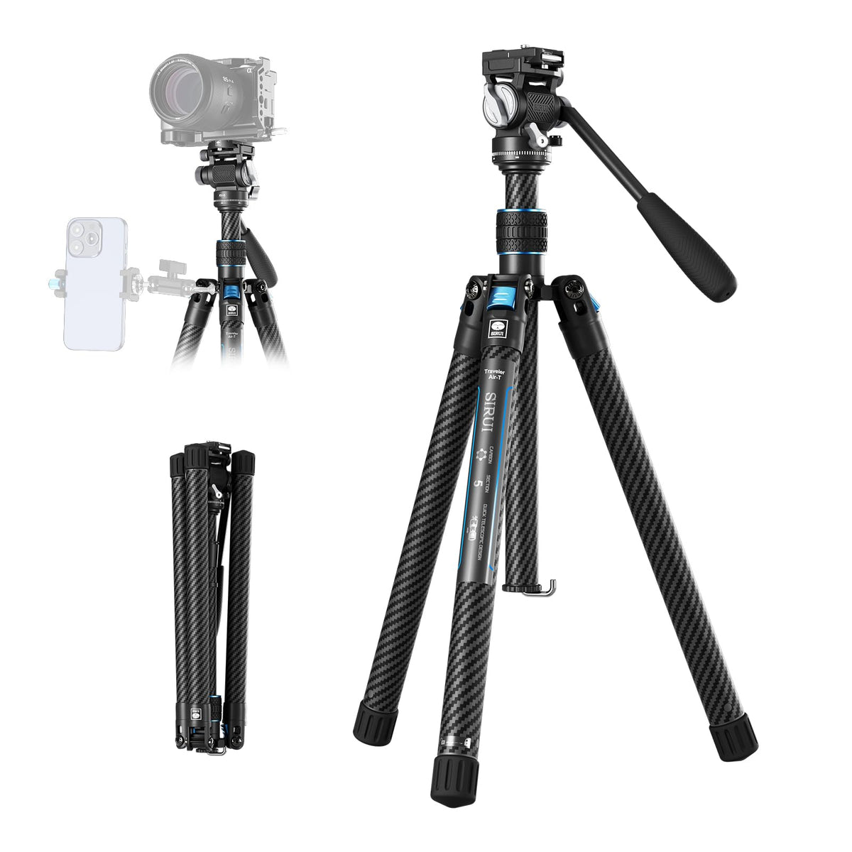Carbon Fiber Camera Tripod with Fluid Head O847601