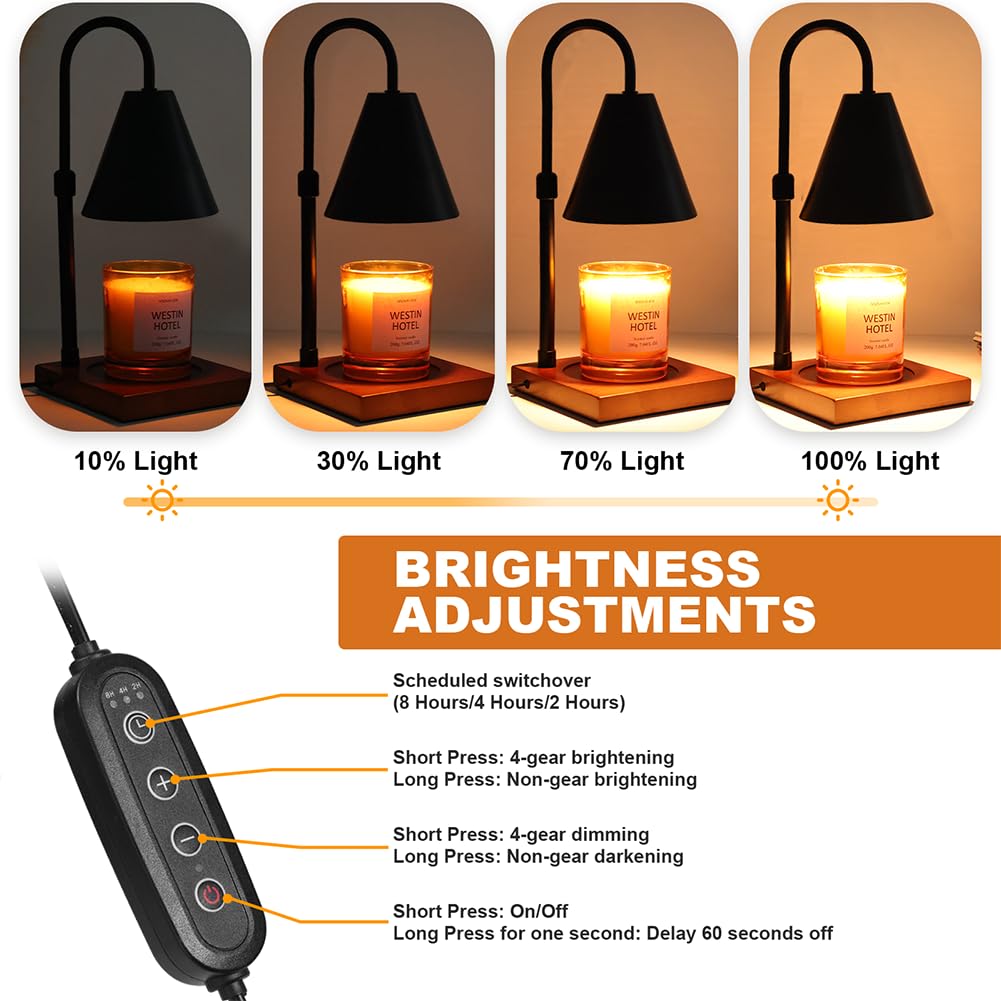 Candle Warmer Lamp with Timer, Adjustable Height Dimmable, 2 Bulbs X31886