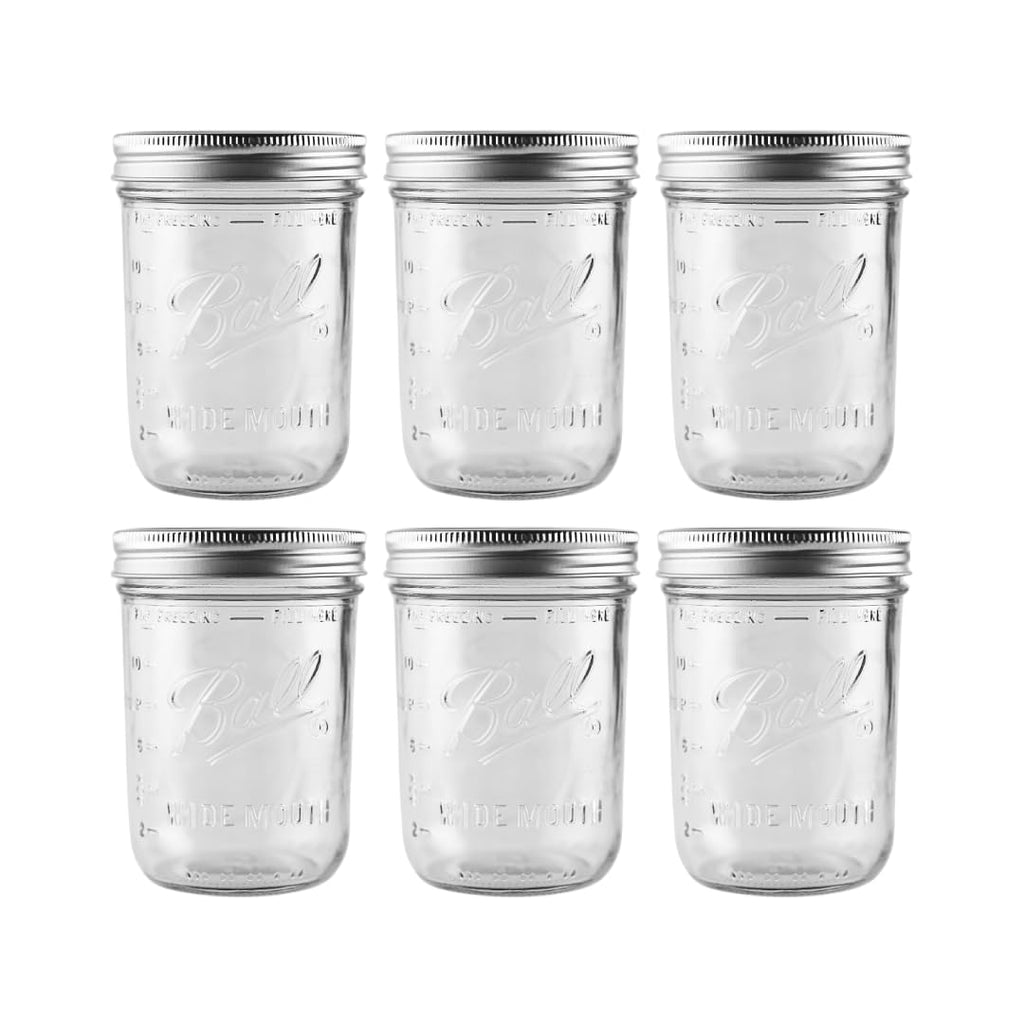 16 oz Wide Mouth Glass Mason Jars, 6 Pack with Airtight Lids W579927