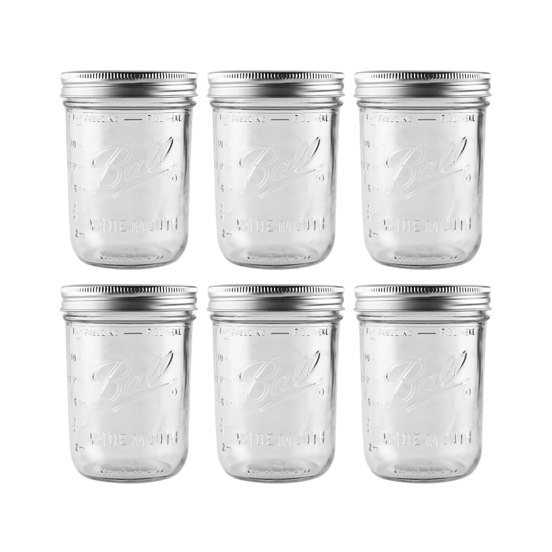 16 oz Wide Mouth Glass Mason Jars, 6 Pack with Airtight Lids W579927