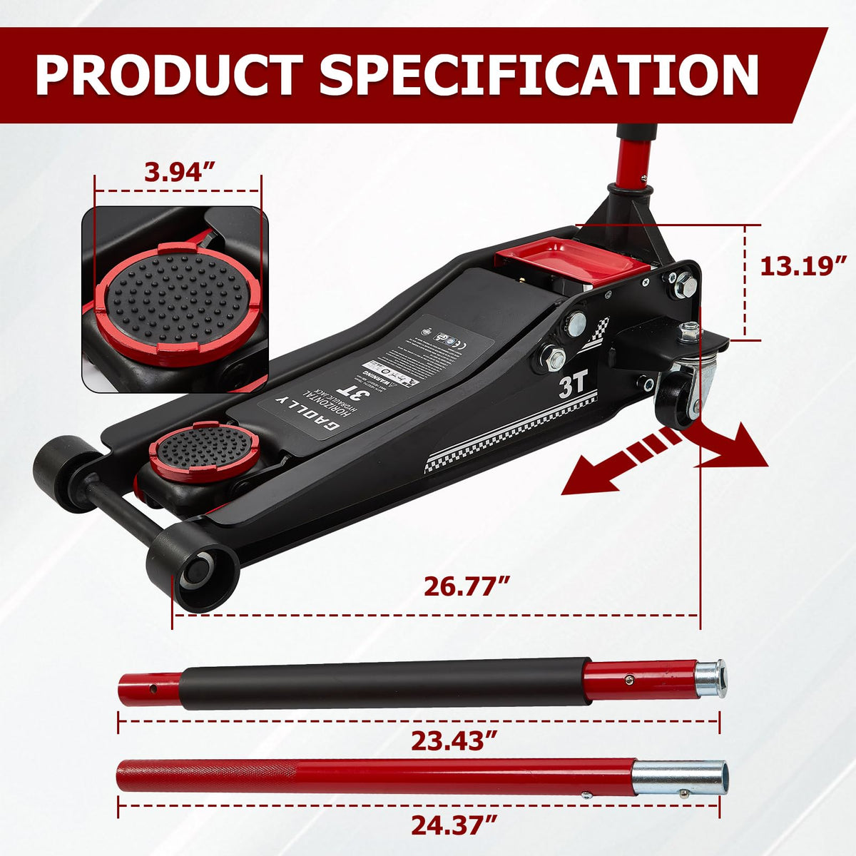 3 Ton Low Profile Steel Floor Jack T26567