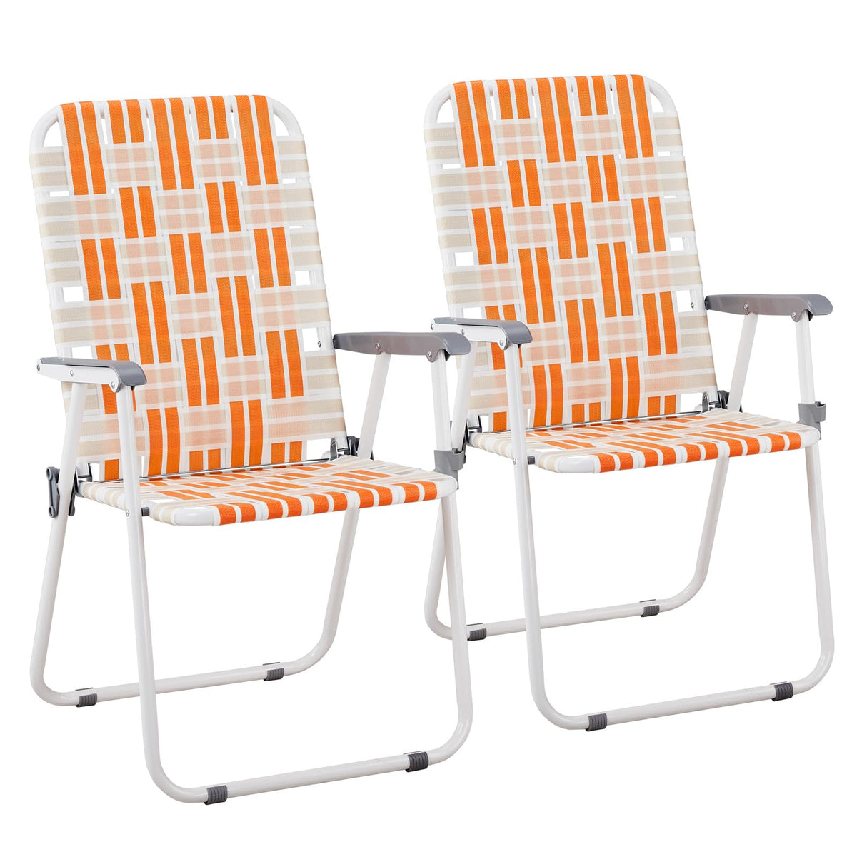 Orange & White Set of 2 Webbed Folding Beach Chairs W704