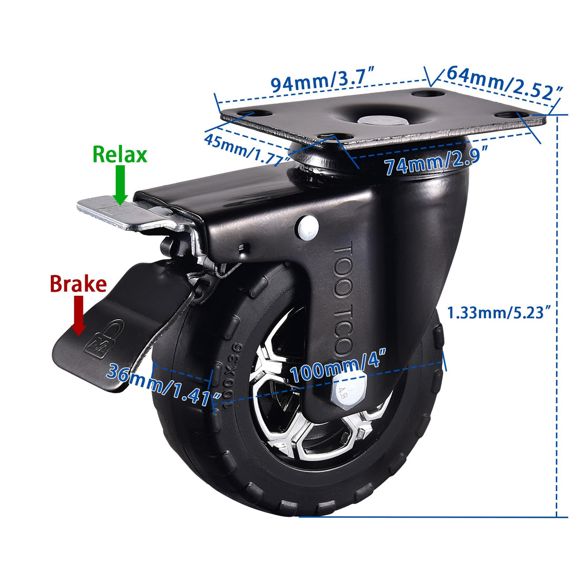4 Inch Heavy Duty Rubber Caster Wheels Set of 4 with Locking M7090