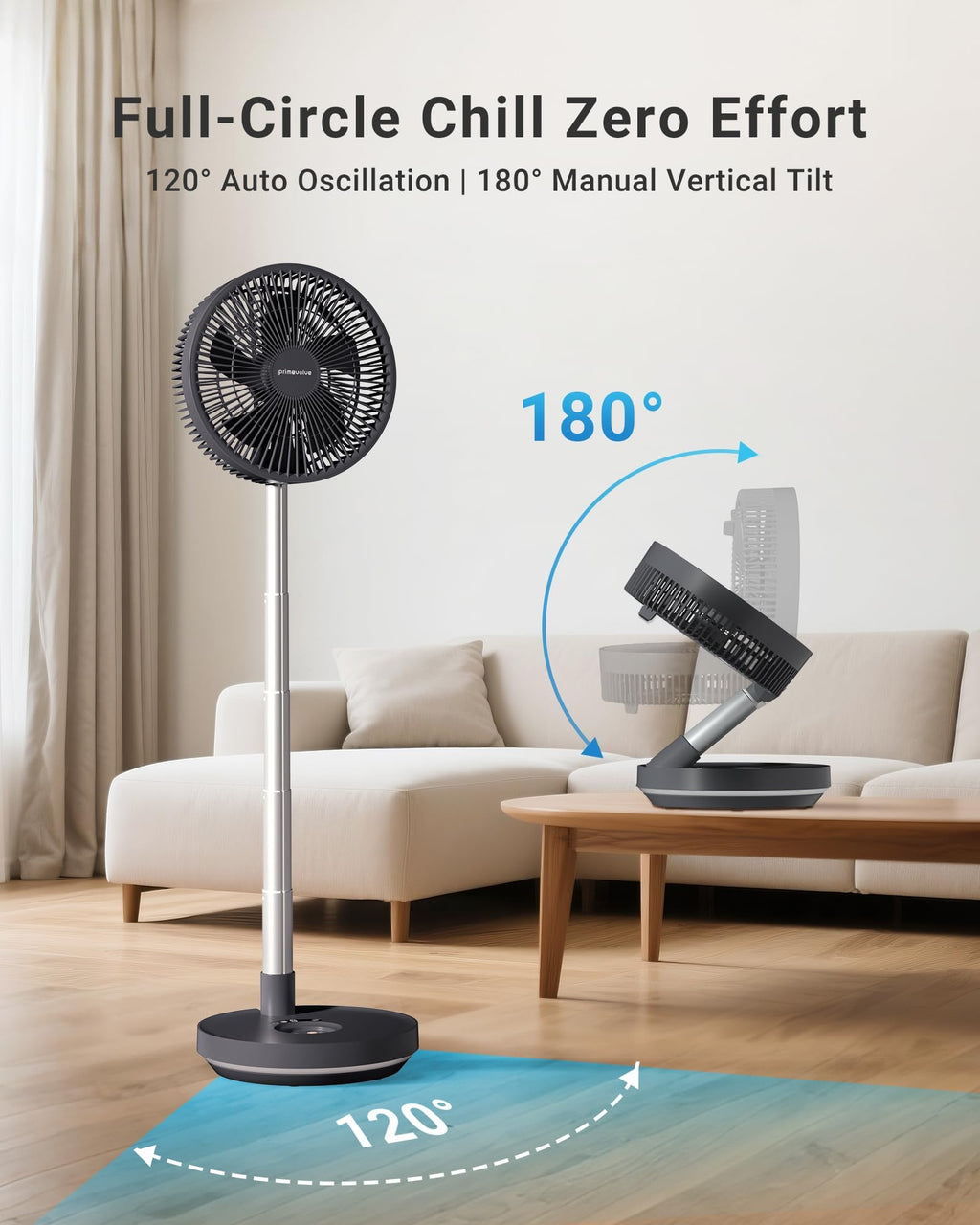 10" Portable Oscillating Fan with 10000mAh Rechargeable Battery H68361