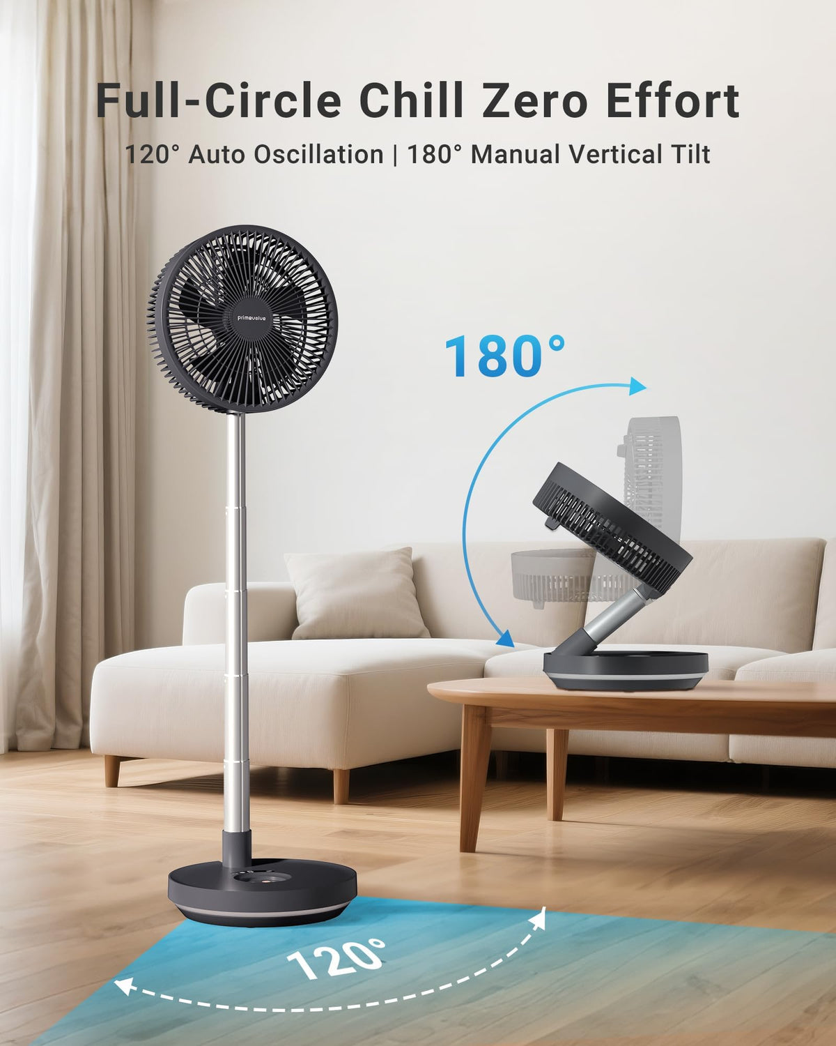 10" Portable Oscillating Fan with 10000mAh Rechargeable Battery H68361