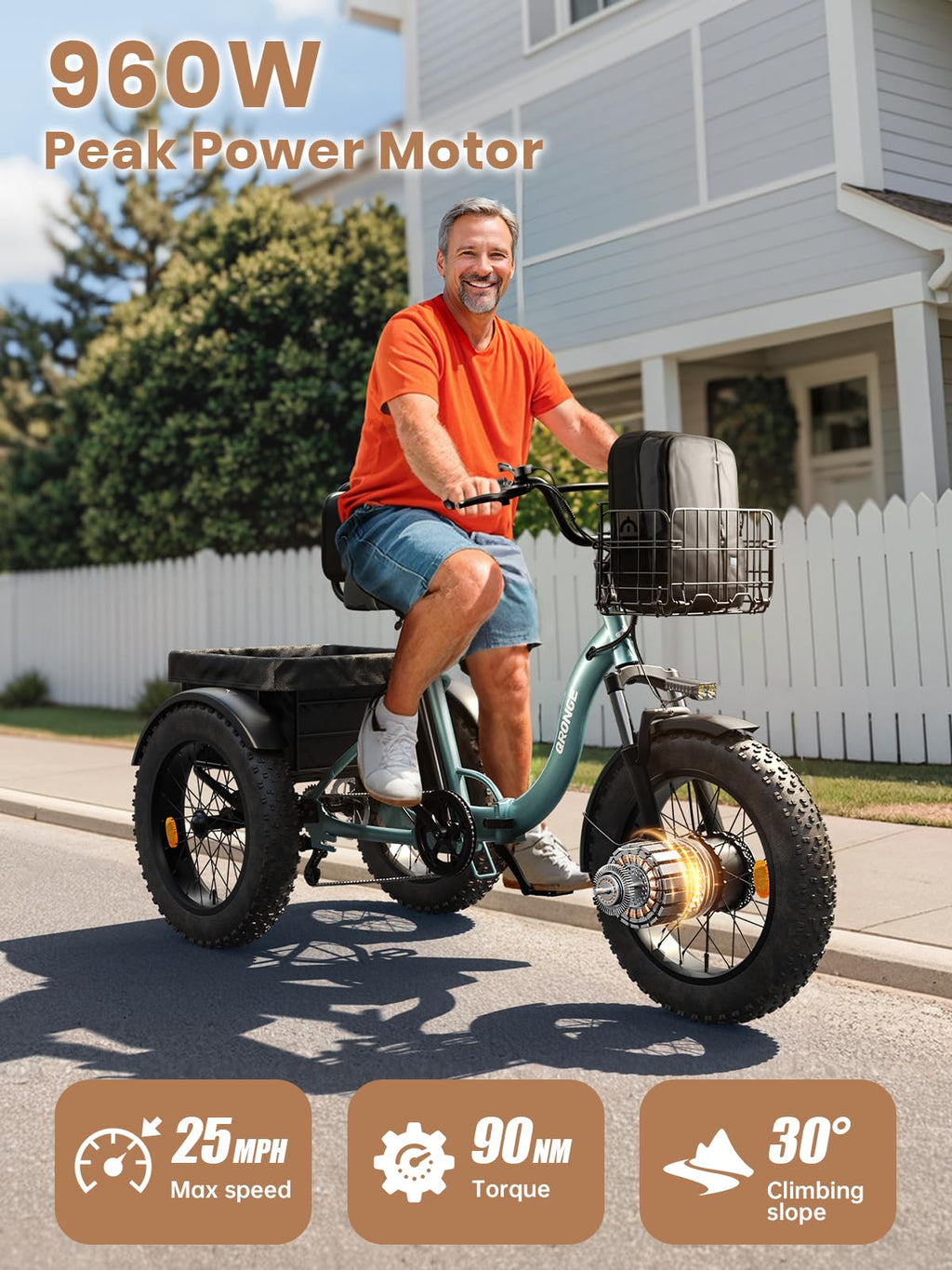 Electric Tricycle 960W Peak 36V 15AH Battery 20"*4" Fat Tire 3 Wheel Folding D51164