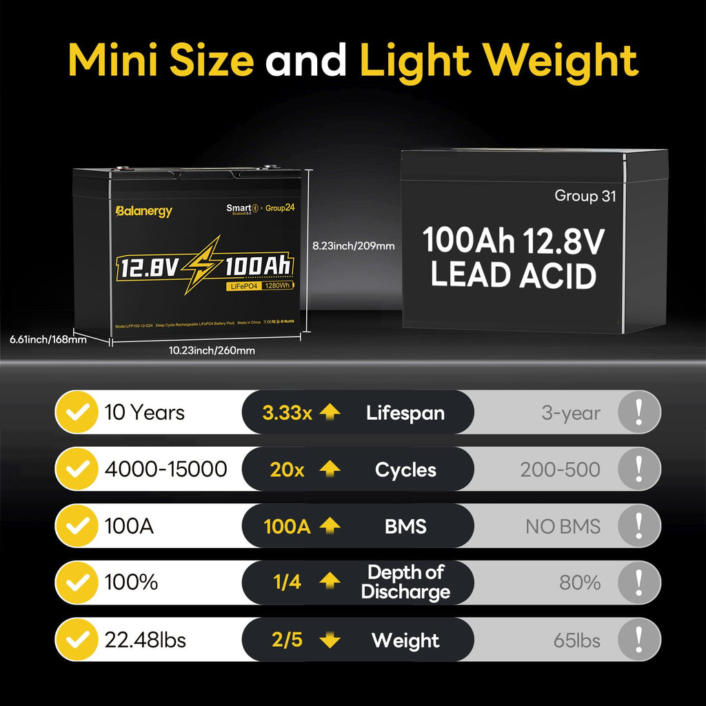 12V 100Ah LiFePO4 Lithium Battery with 100A BMS M242