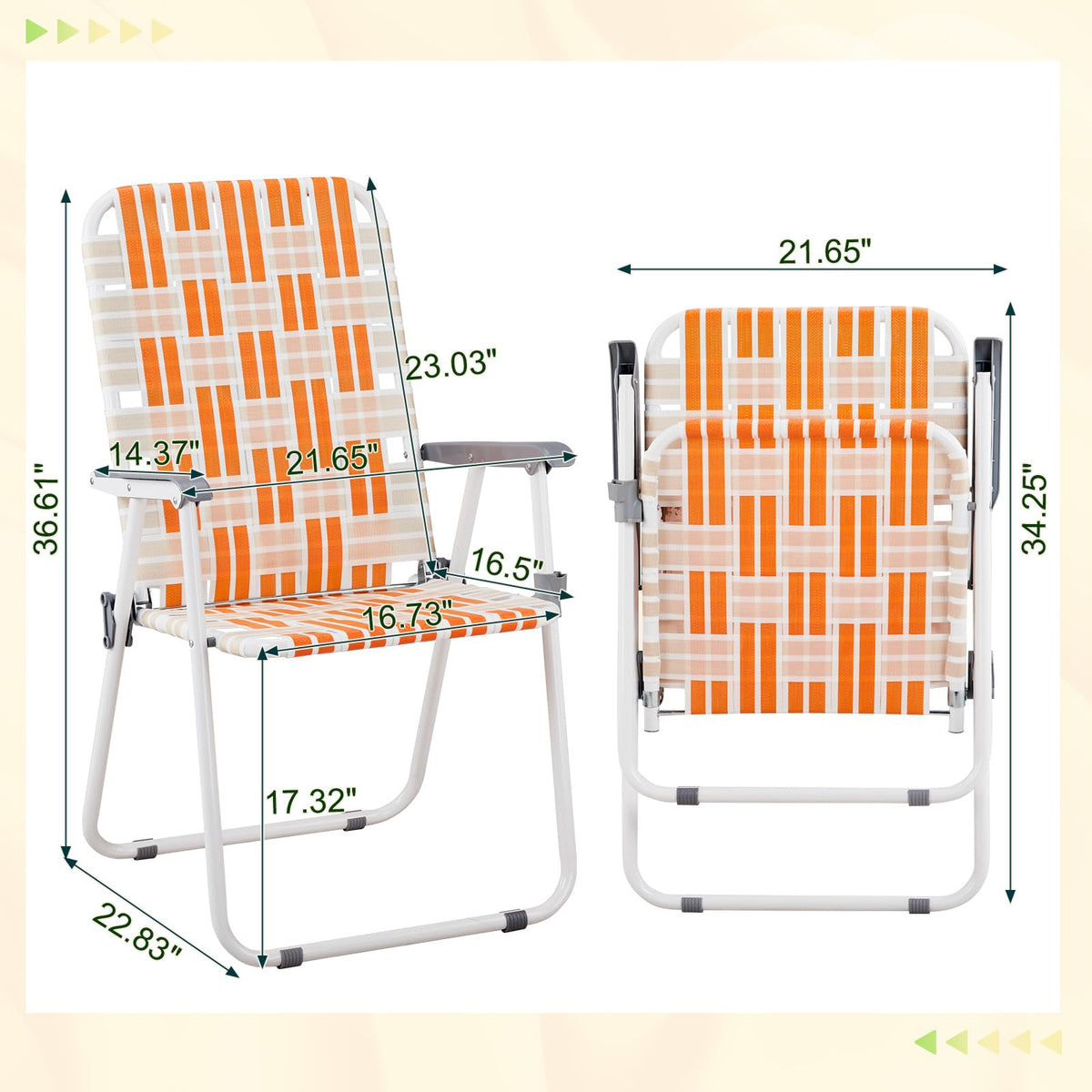 Orange & White Set of 2 Webbed Folding Beach Chairs W704