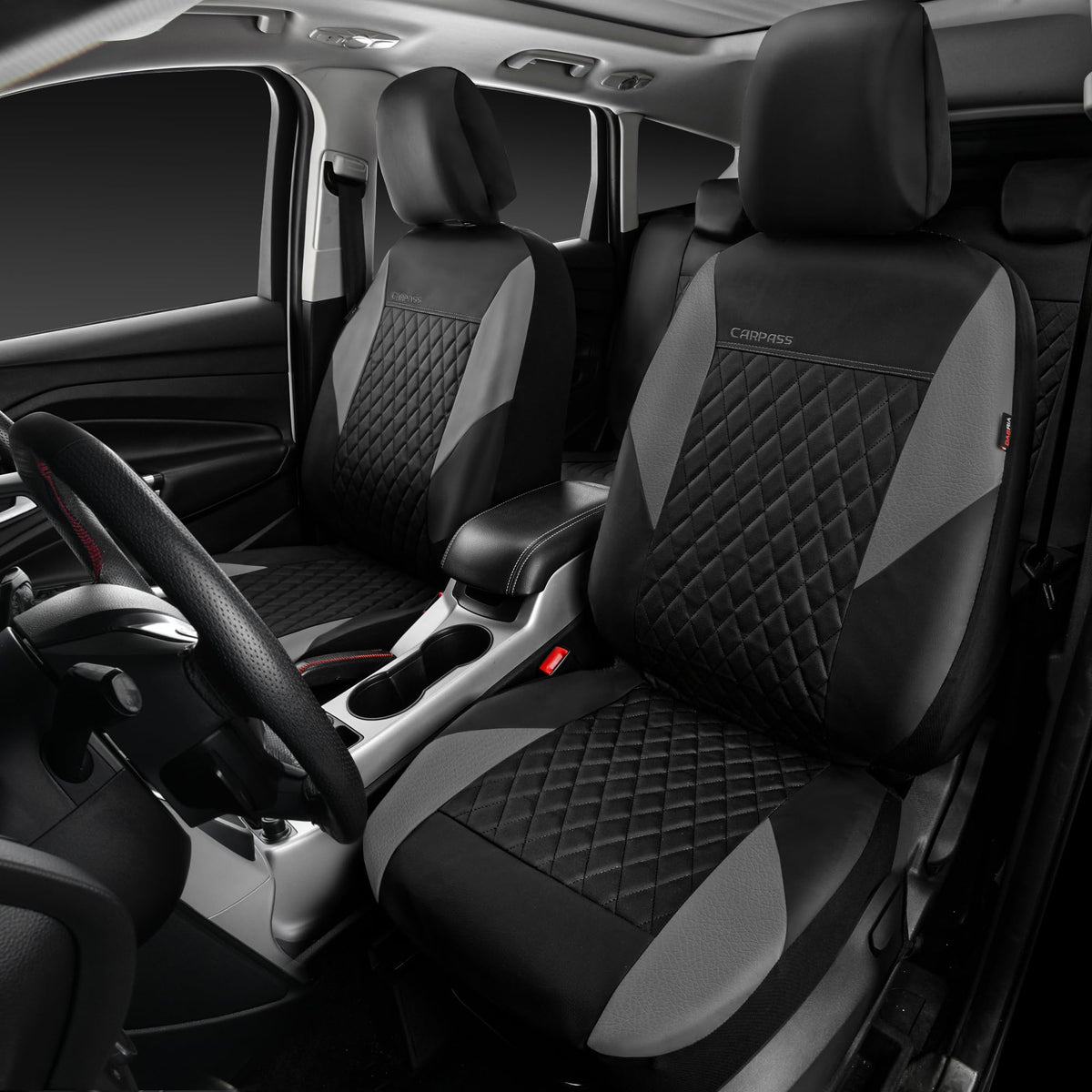 Gray Quilting Leather Full Set Car Seat Covers T9897