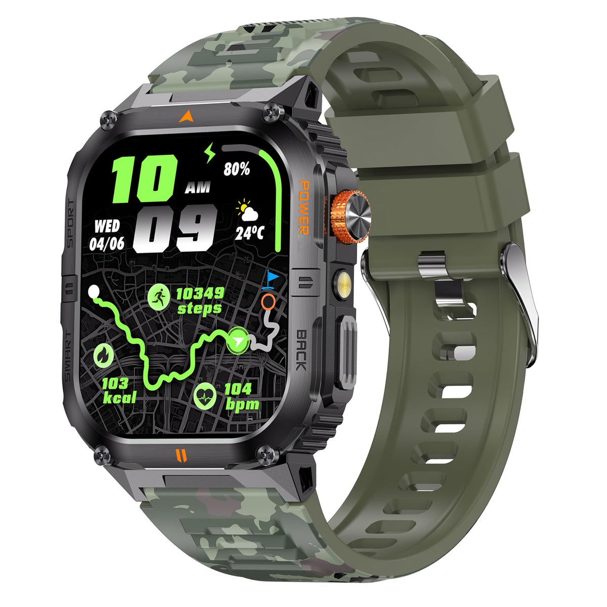 Military Smart Watch with Bluetooth Calling, Heart Rate Monitor, Sleep Tracking, Camouflage Green Q79497