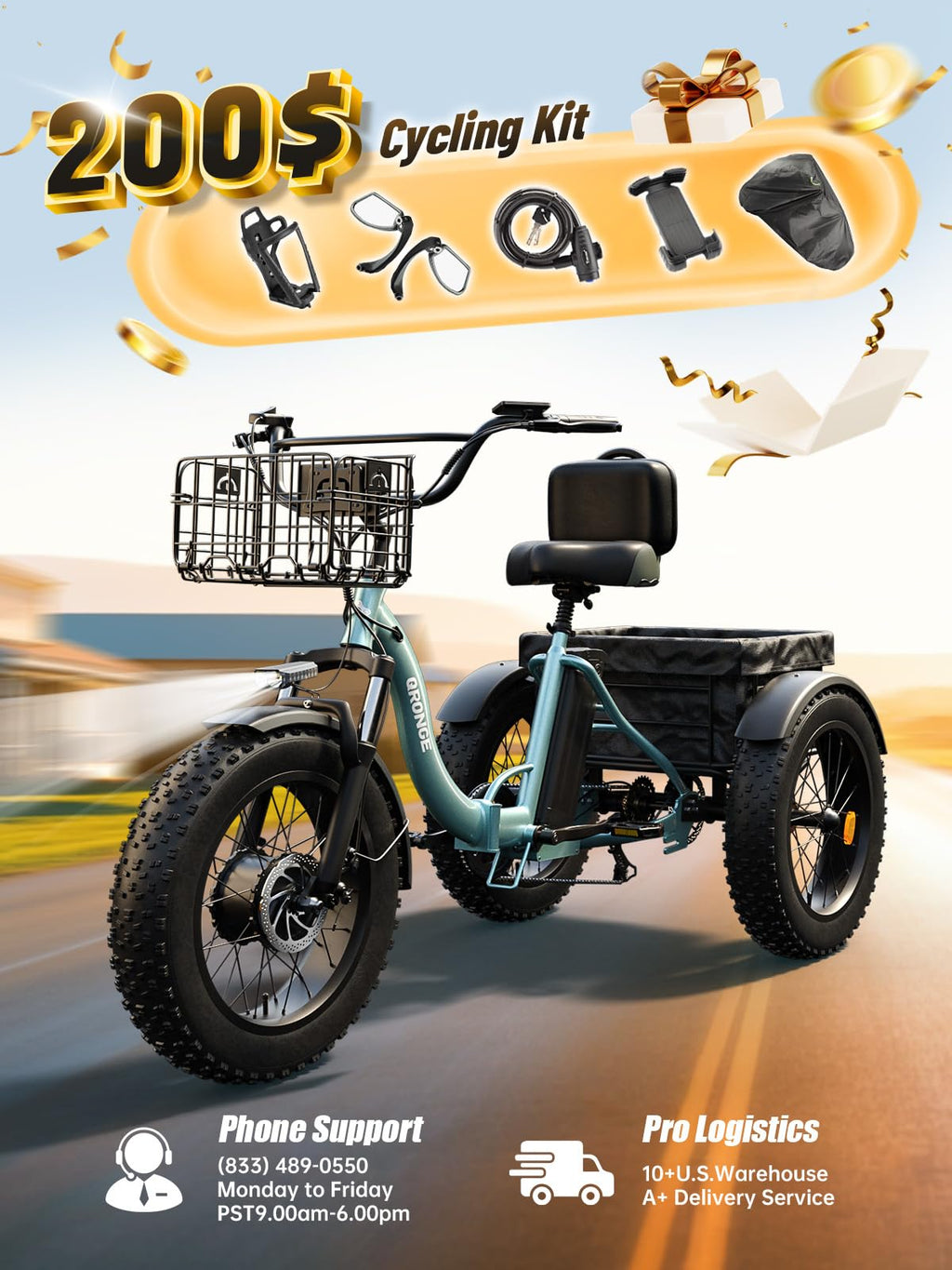 Electric Tricycle 960W Peak 36V 15AH Battery 20"*4" Fat Tire 3 Wheel Folding D51164