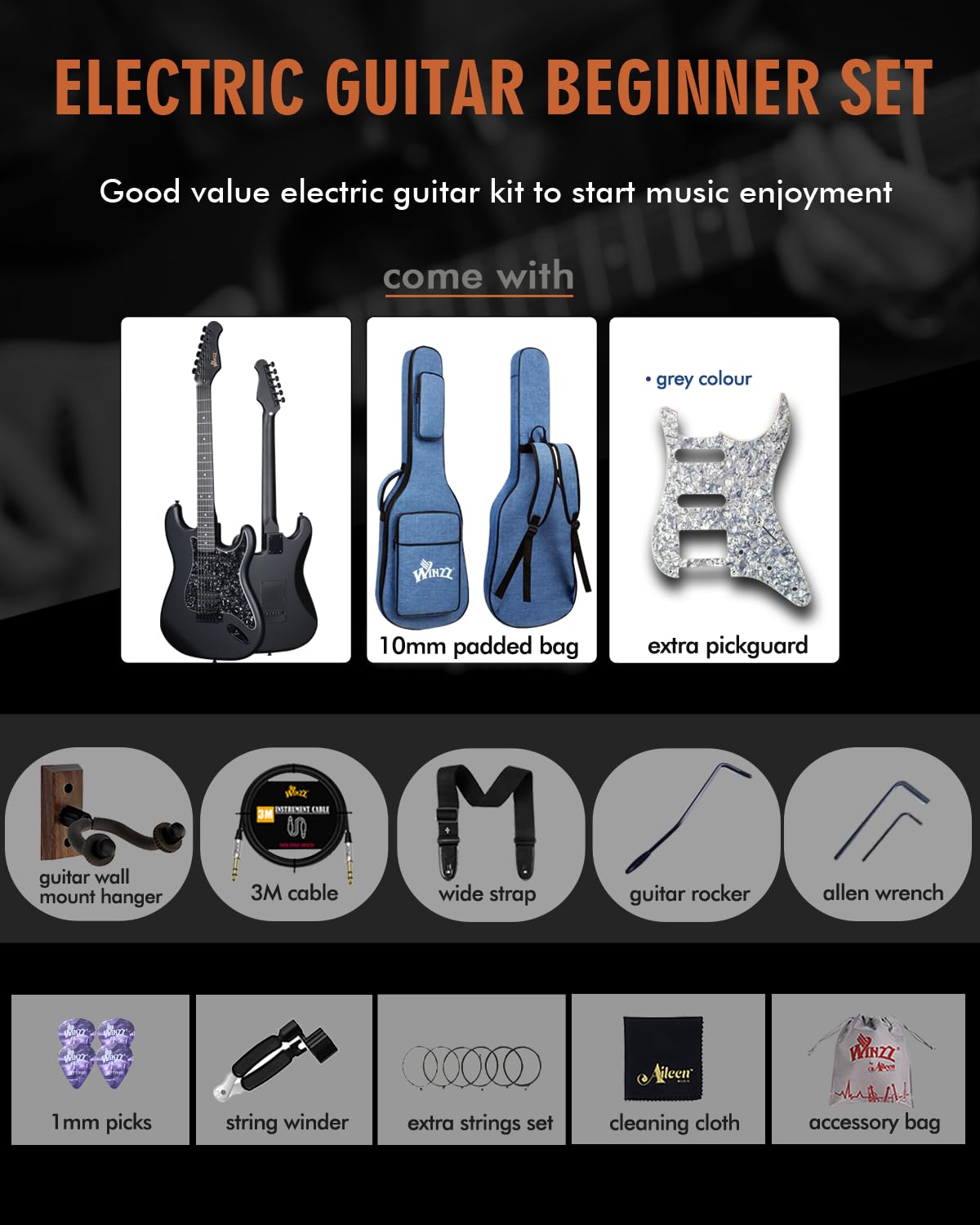 Full Size HSS Electric Guitar with 12 Accessories K654