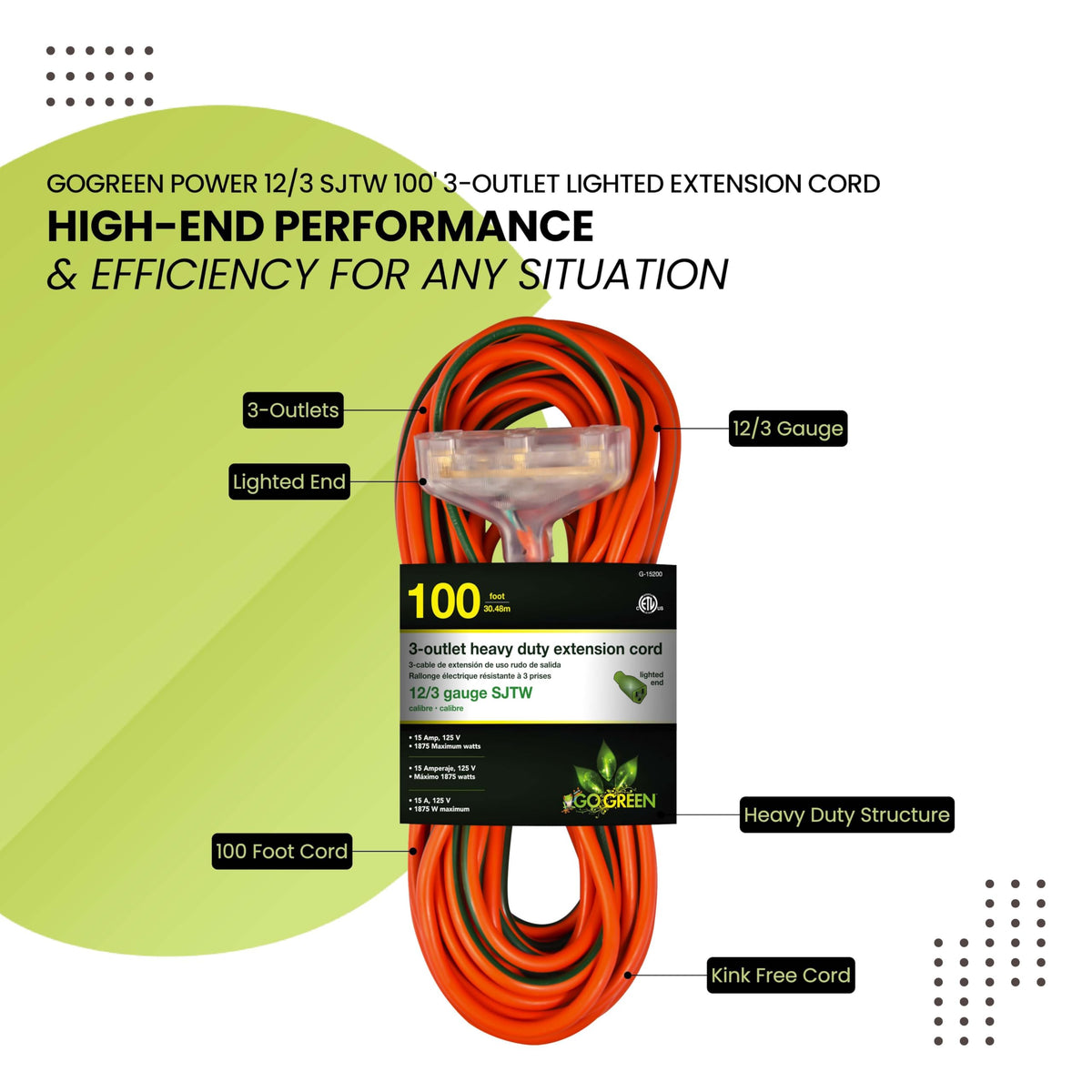 100ft Heavy Duty 3-Outlet Extension Cord X786239