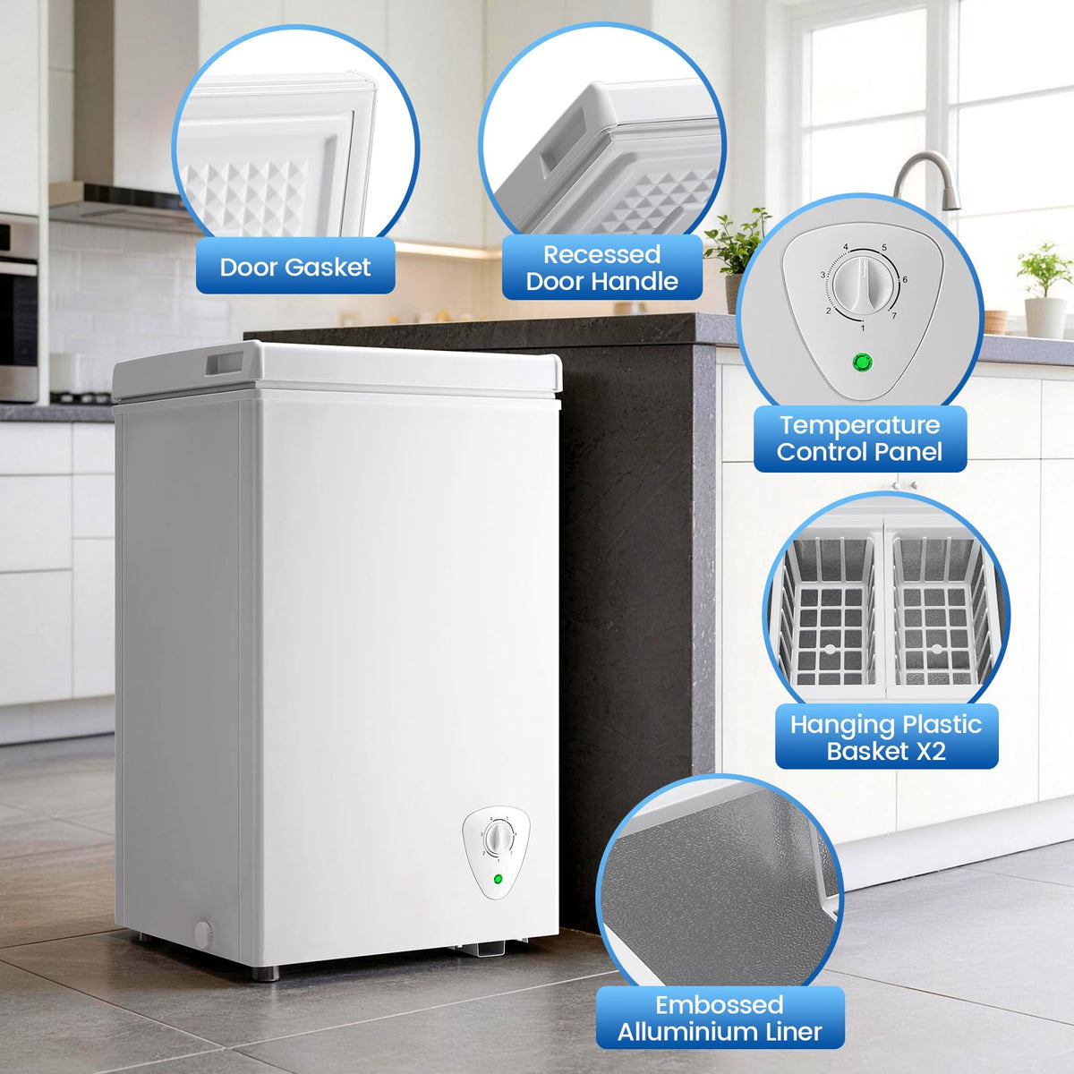 White 2.2 Cu Ft Chest Freezer with Storage Baskets B558