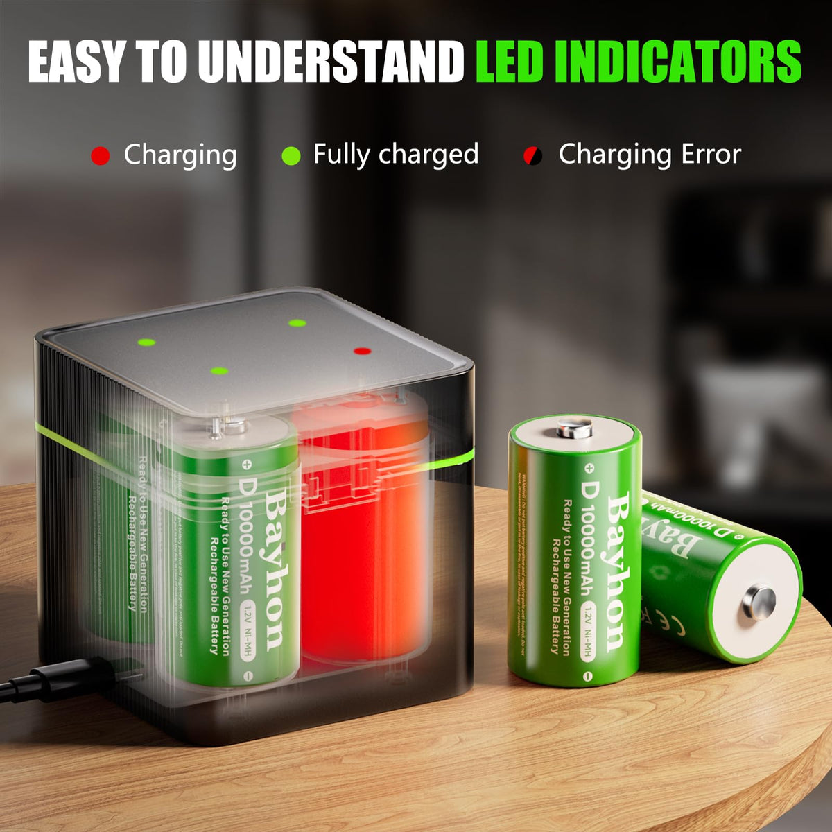 10000mAh D Rechargeable Batteries with 4-Slot Type-C Charger E9395
