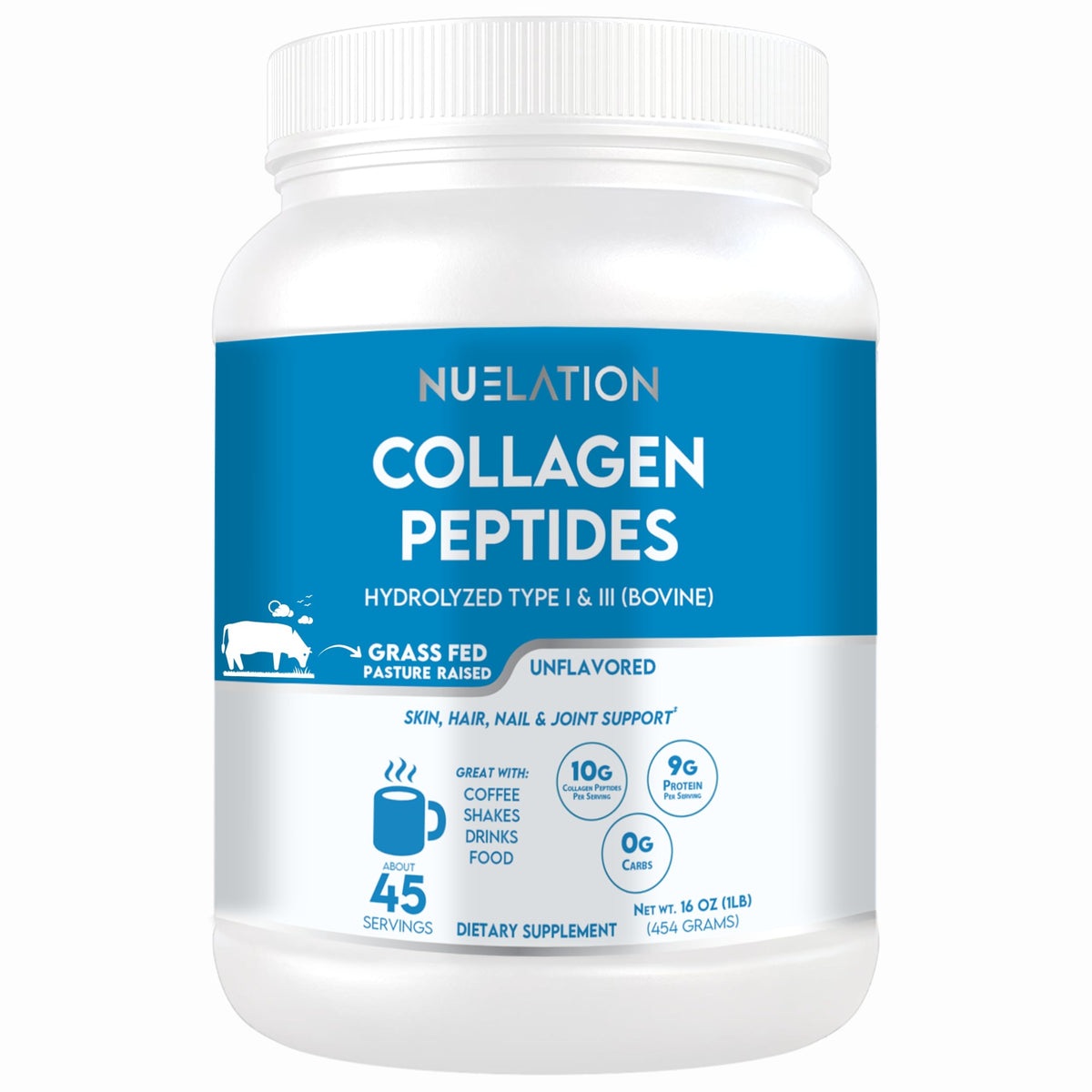 Grass Fed Hydrolyzed Bovine Collagen Peptides Powder 1LB Unflavored F22033
