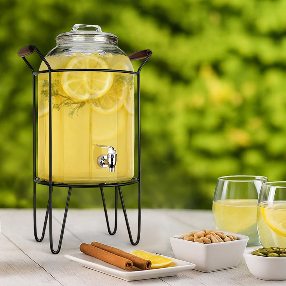 3 Gallon Glass Beverage Dispenser with Glass Lid and Metal Stand T240279