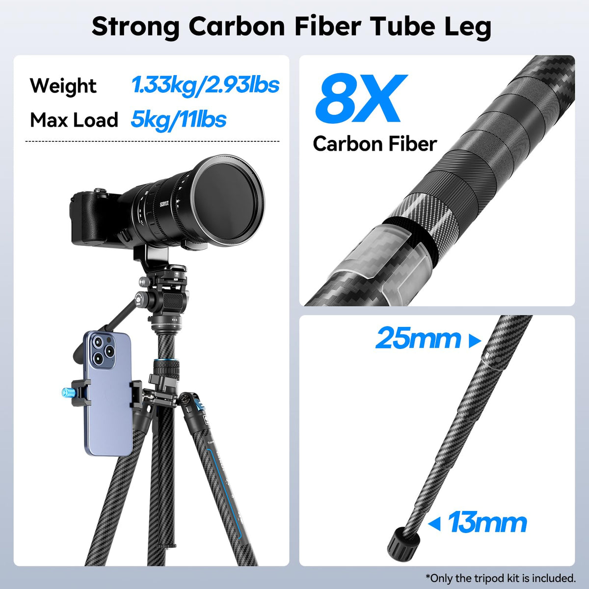 Carbon Fiber Camera Tripod with Fluid Head O847601