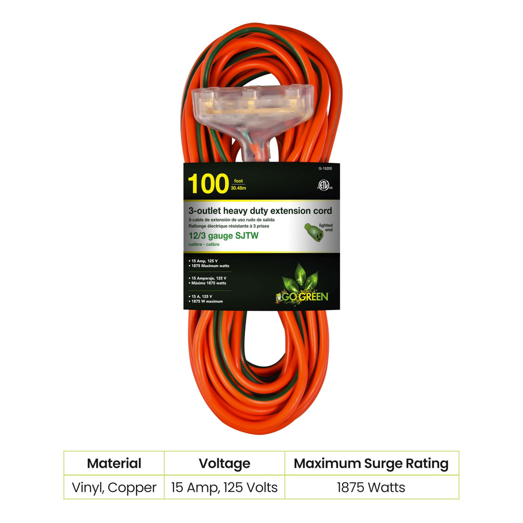 100ft Heavy Duty 3-Outlet Extension Cord X786239